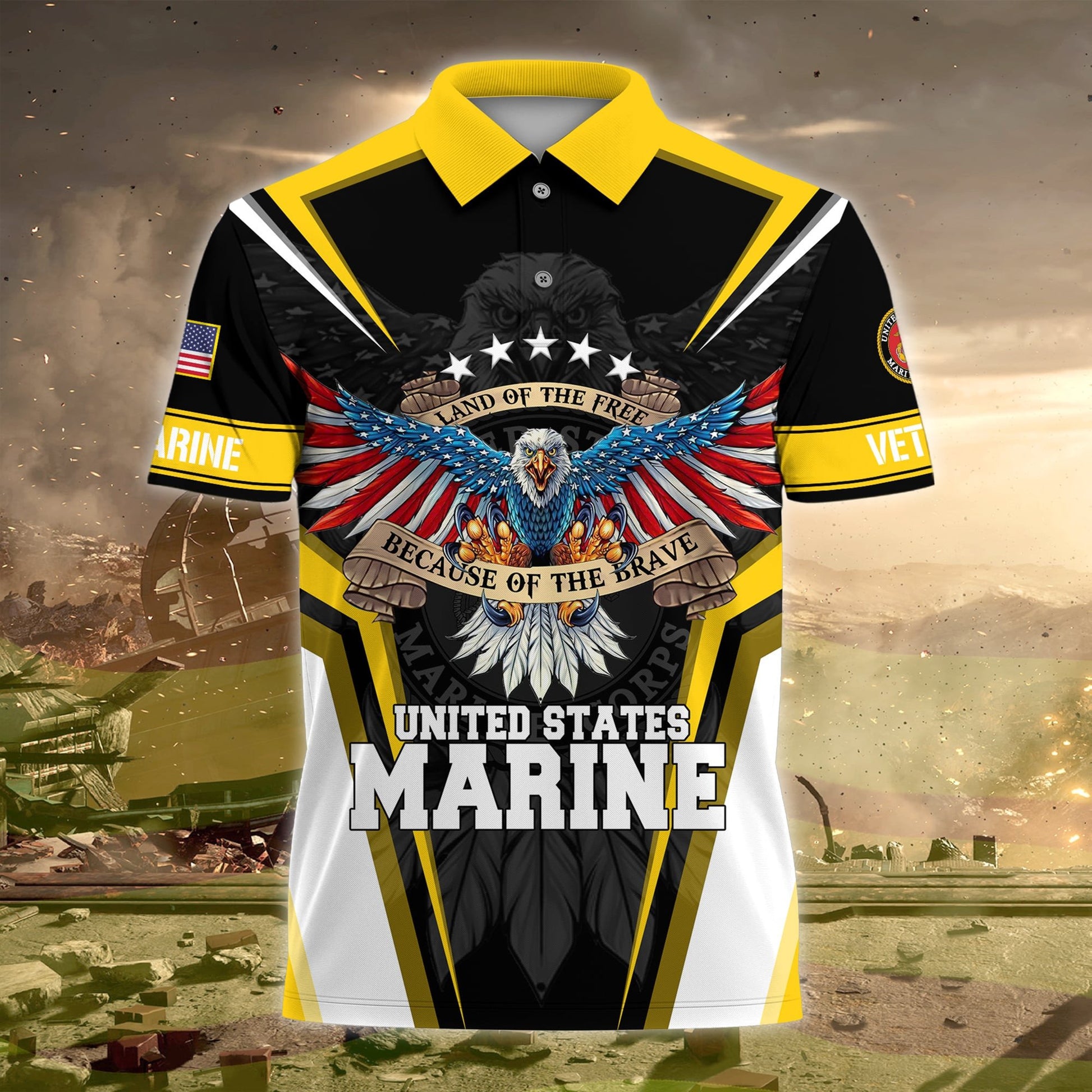 Premium Land Of The Free US Veteran Polo Shirt NPVC080301