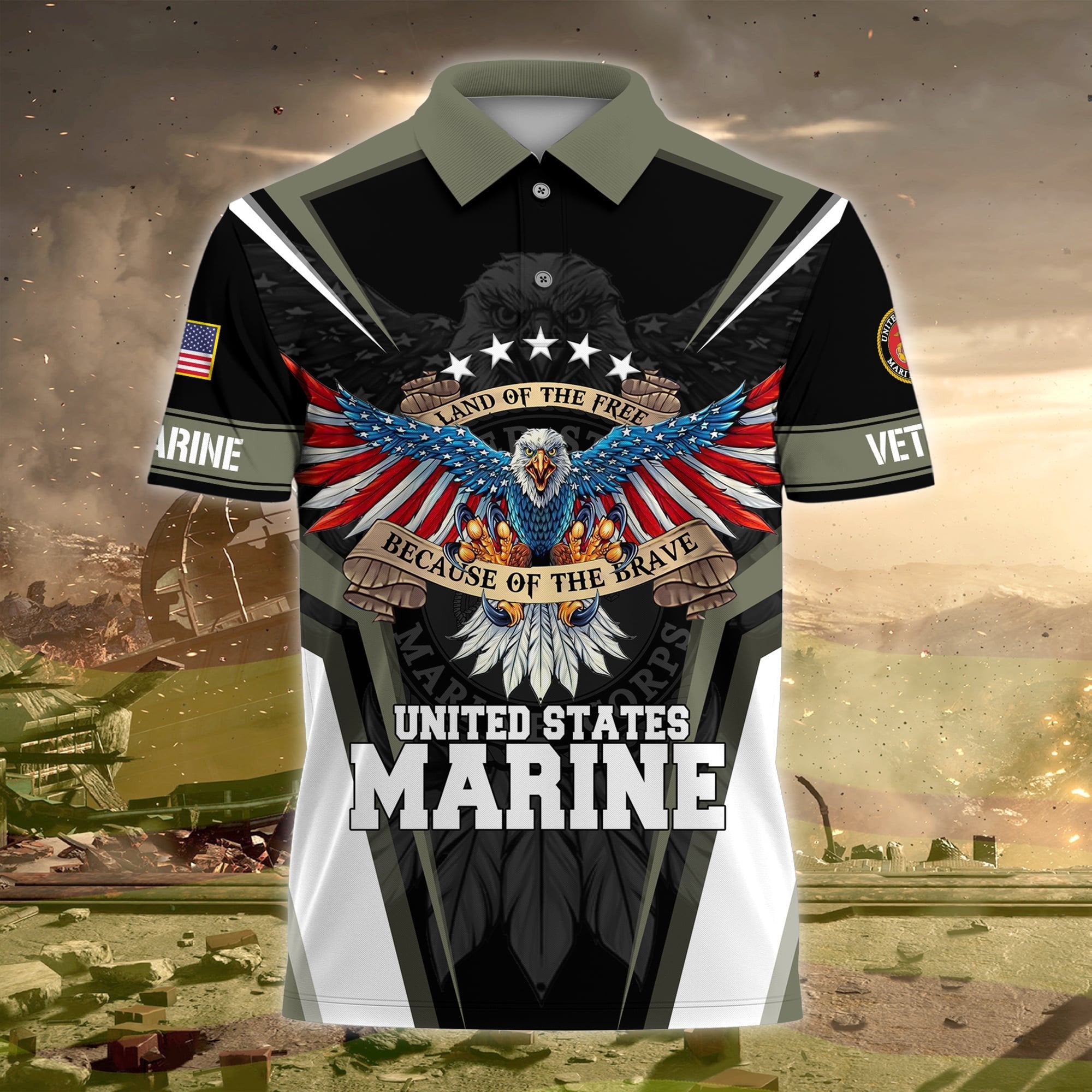 Premium Land Of The Free US Veteran Polo Shirt NPVC080301