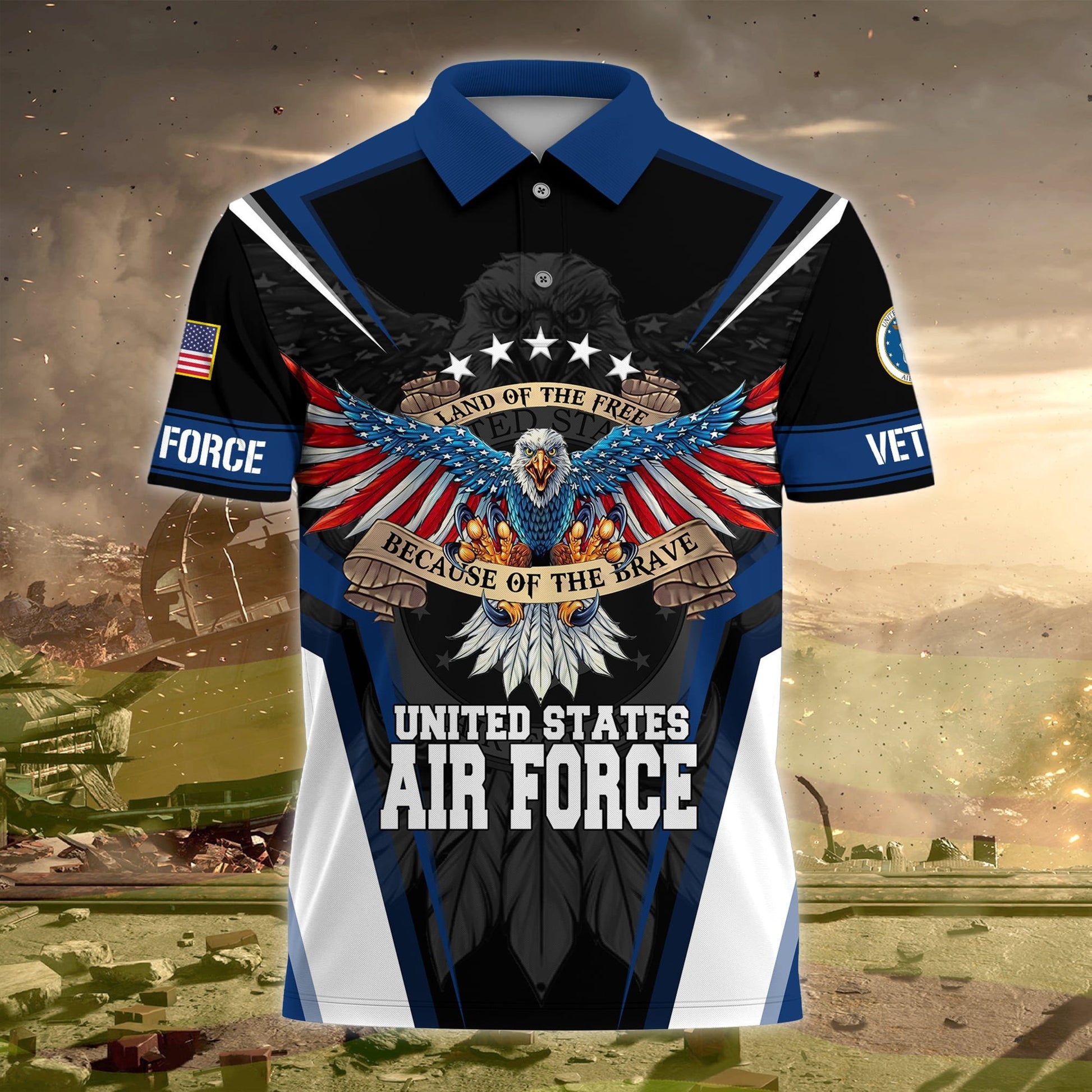 Premium Land Of The Free US Veteran Polo Shirt NPVC080301