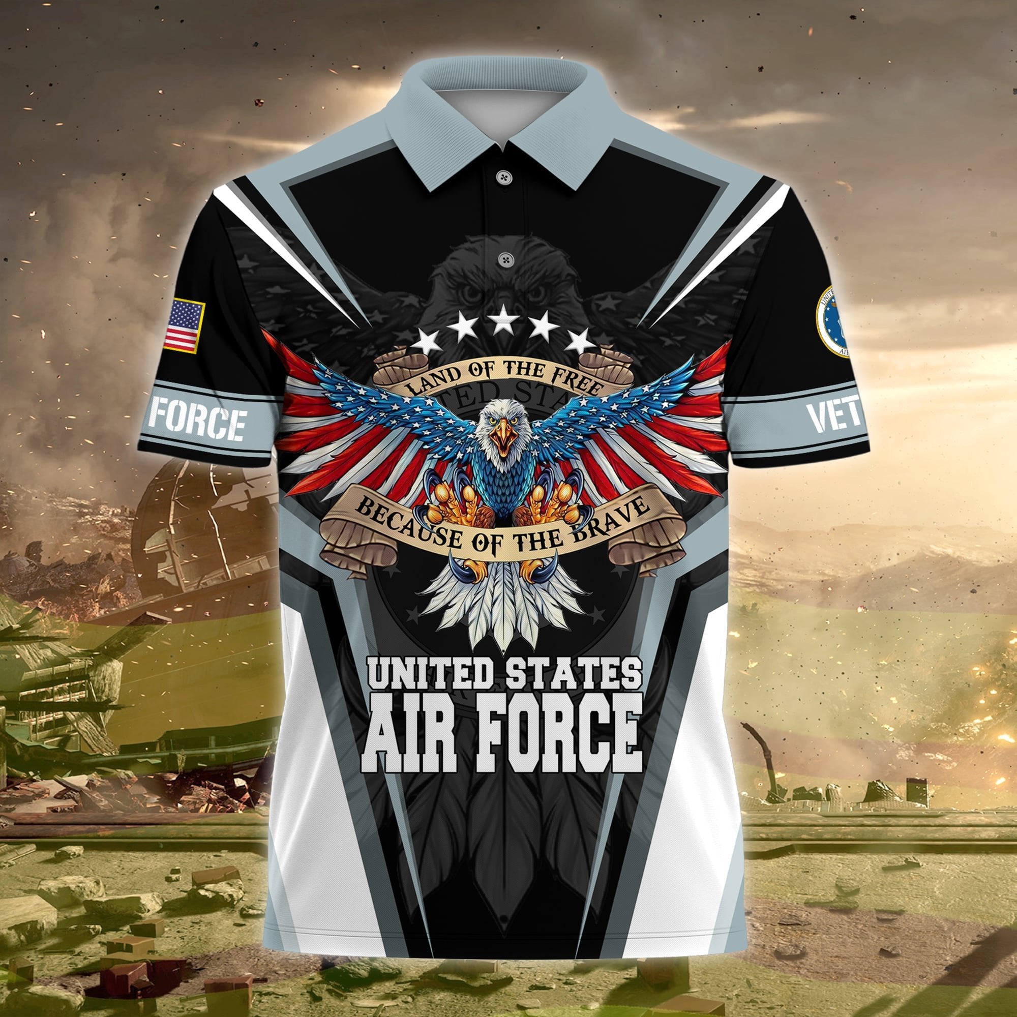Premium Land Of The Free US Veteran Polo Shirt NPVC080301