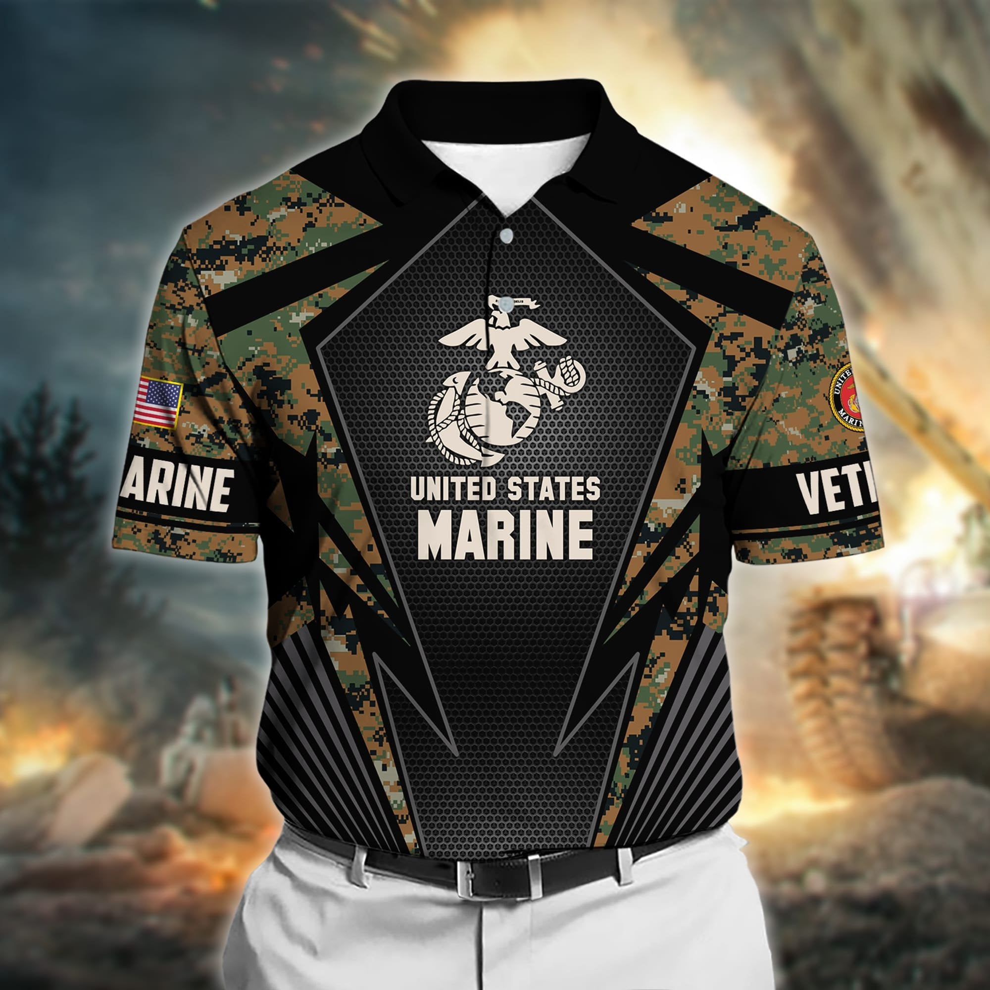 Premium Camo Solider US Veteran Polo Shirt NPVC140301