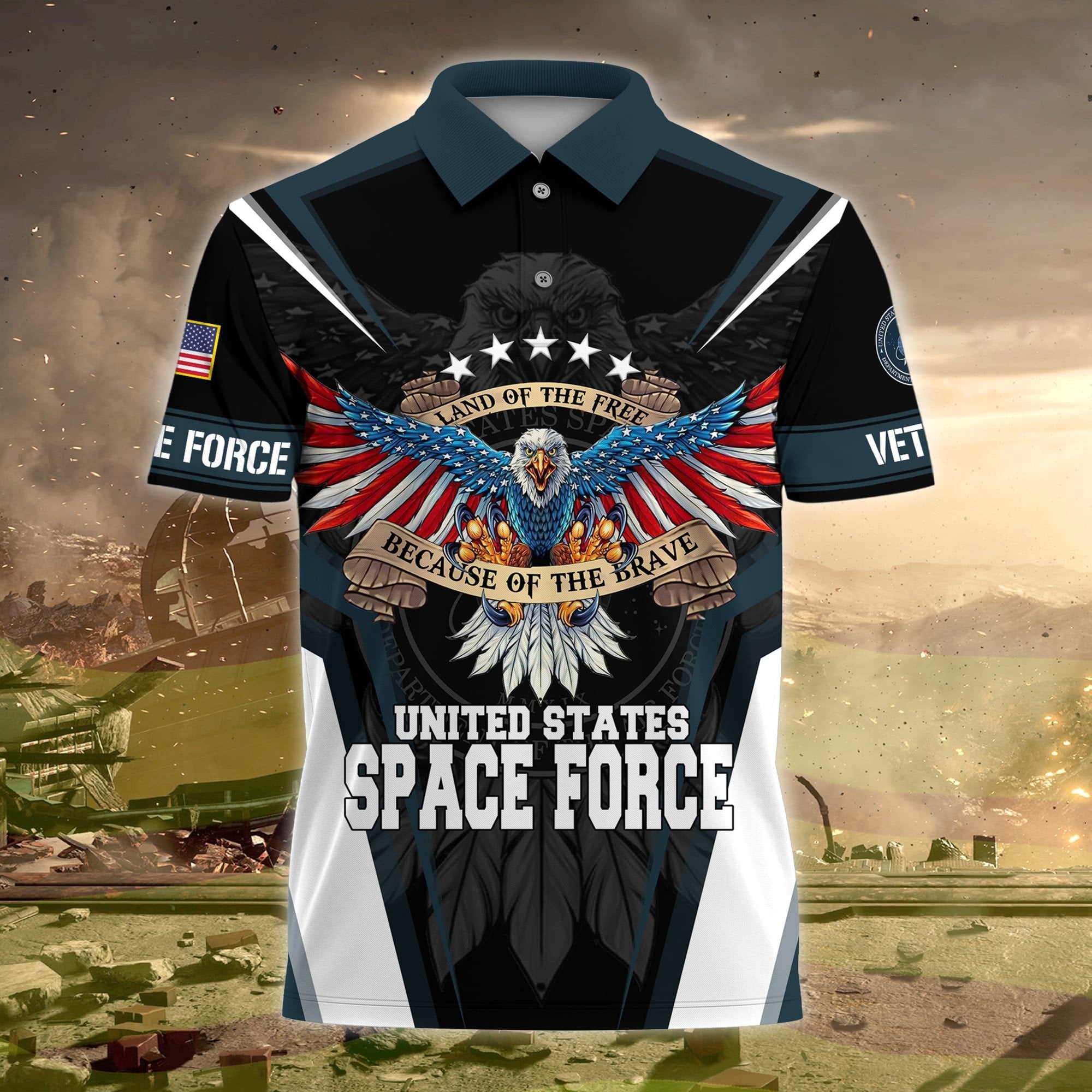 Premium Land Of The Free US Veteran Polo Shirt NPVC080301