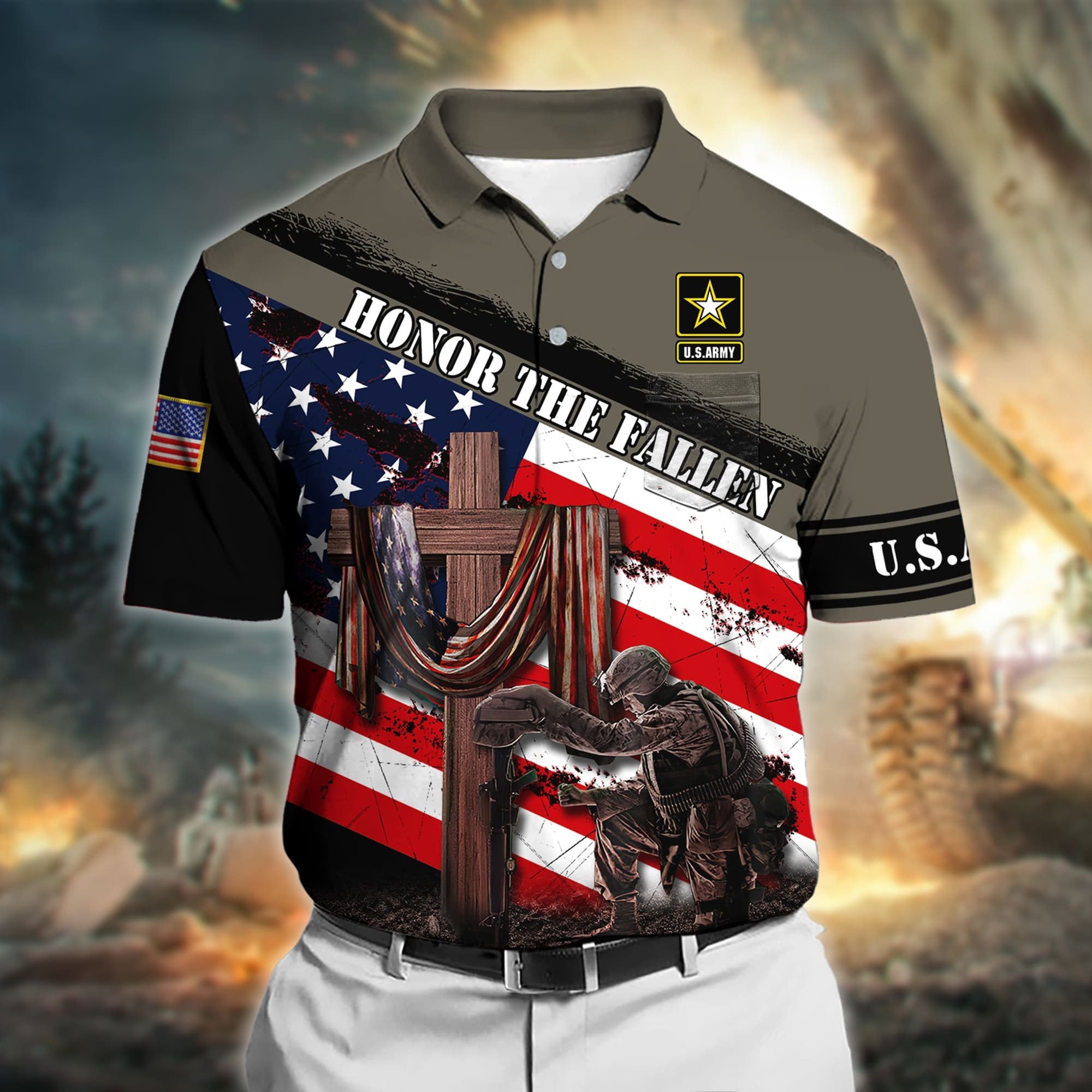 Premium Honor The Fallen US Veteran Polo Shirt With Pocket NPVC160301