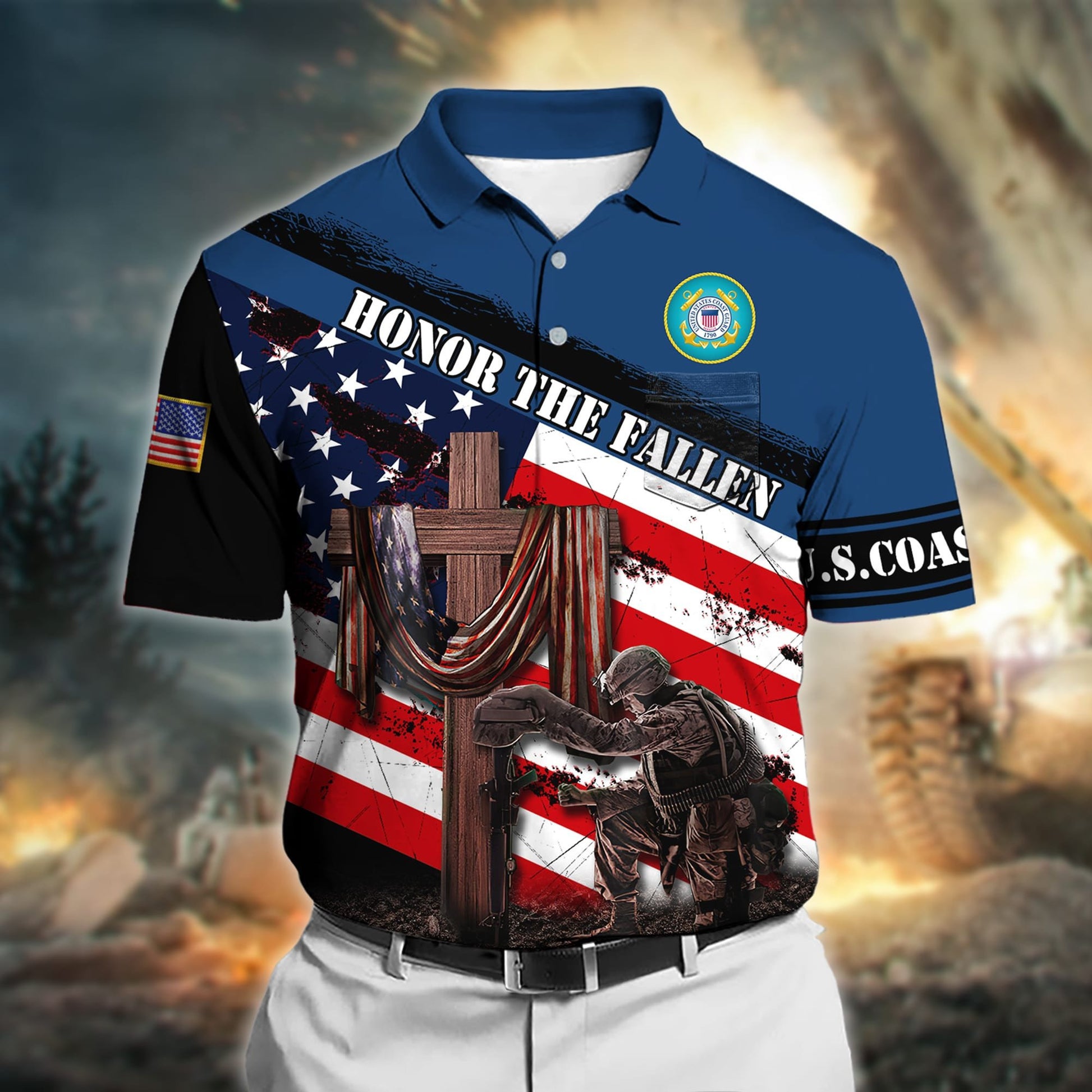 Premium Honor The Fallen US Veteran Polo Shirt With Pocket NPVC160301