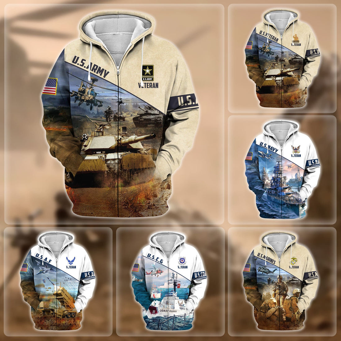 Premium Proudly Served US Veteran Zip Hoodie APVC250801