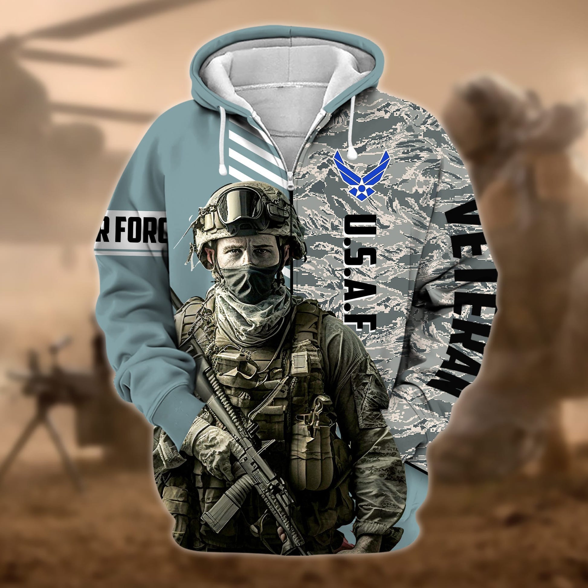 Premium Camo Soldiers US Veteran Zip Hoodie APVC110901