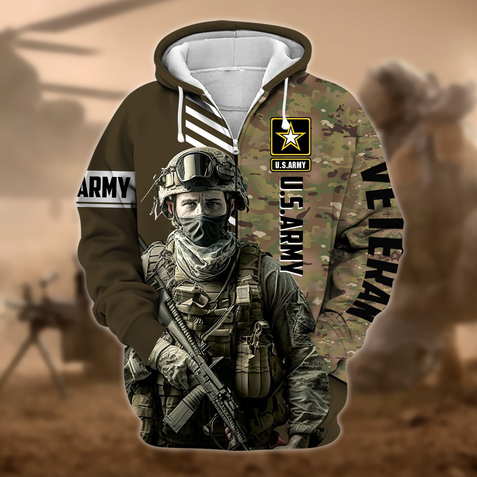Premium Camo Soldiers US Veteran Zip Hoodie APVC110901