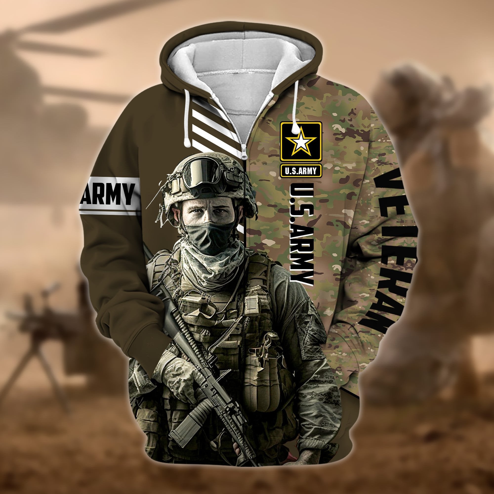 Premium Camo Soldiers US Veteran Zip Hoodie APVC110901
