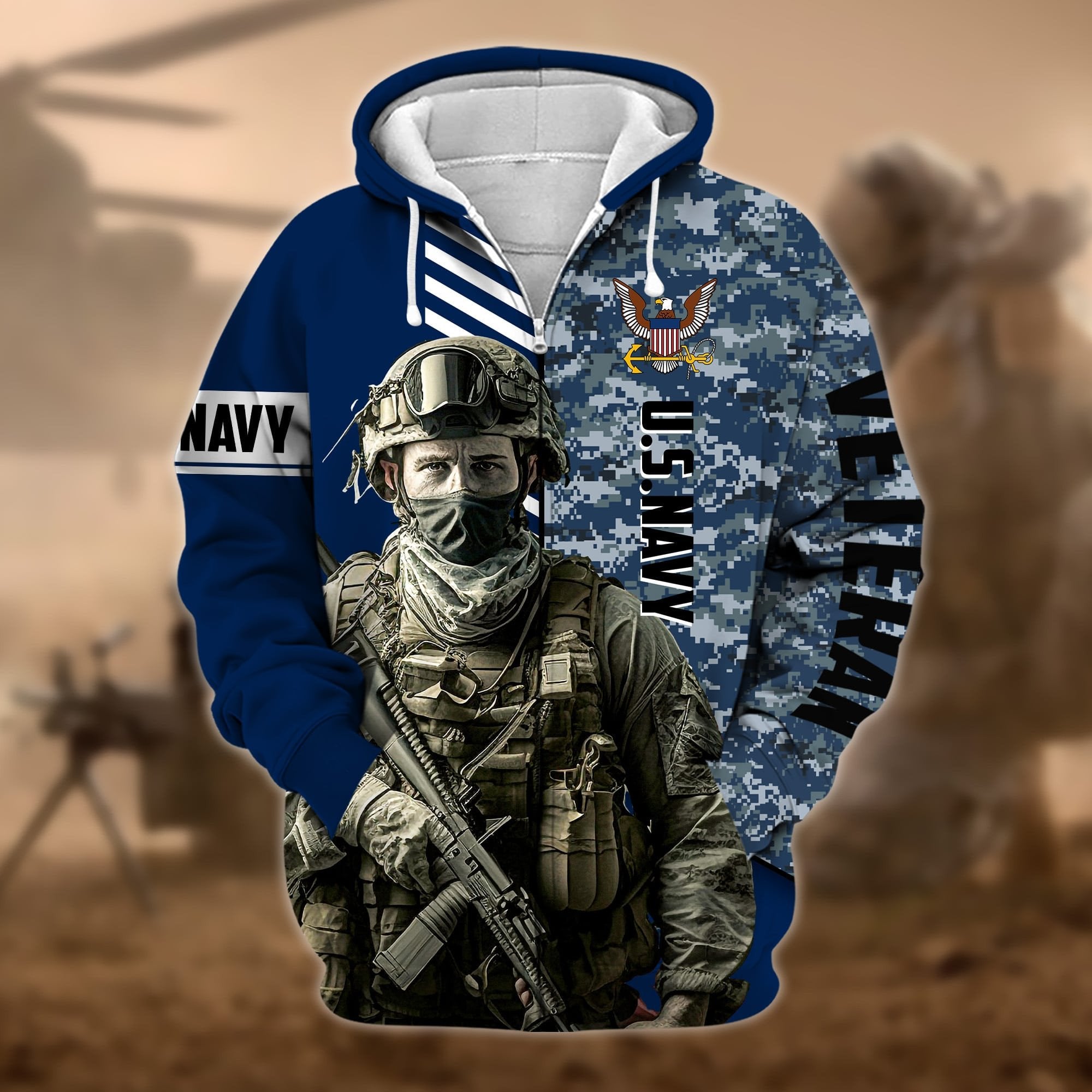 Premium Camo Soldiers US Veteran Zip Hoodie APVC110901