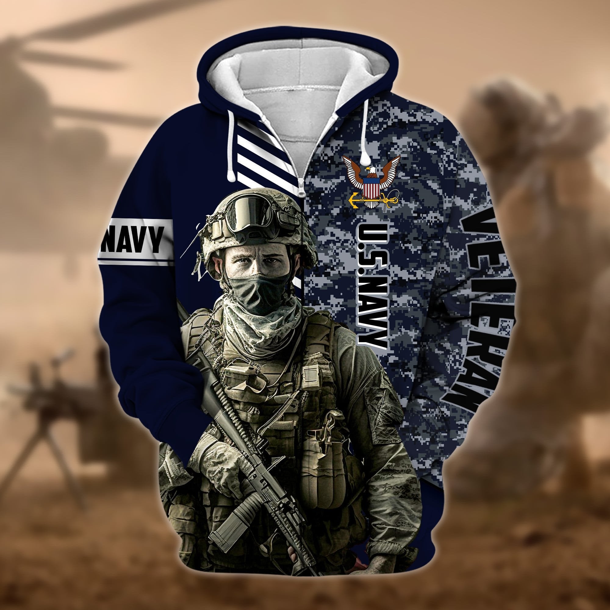 Premium Camo Soldiers US Veteran Zip Hoodie APVC110901