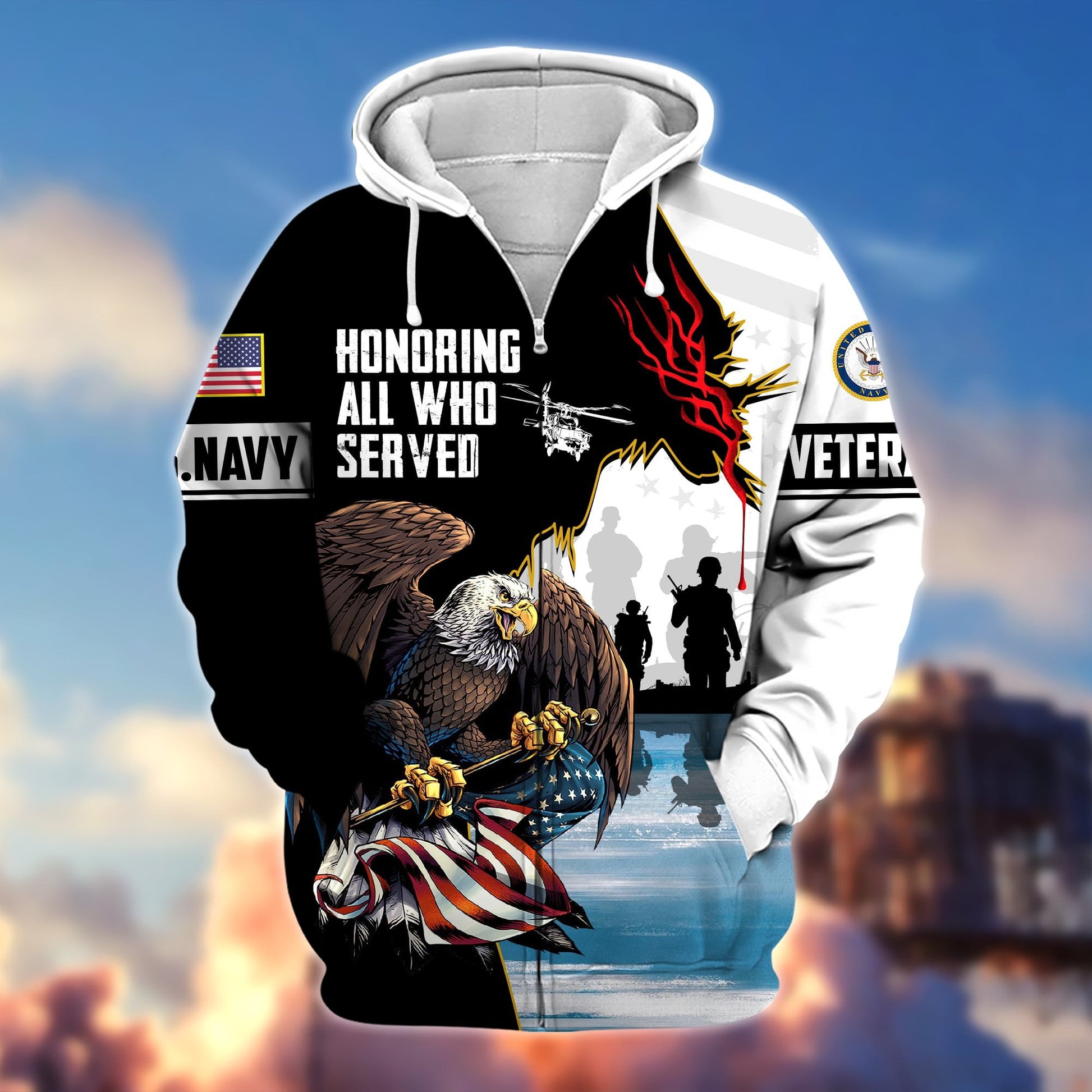 Premium Honoring All Who Served US Veteran Zip Hoodie APVC190903