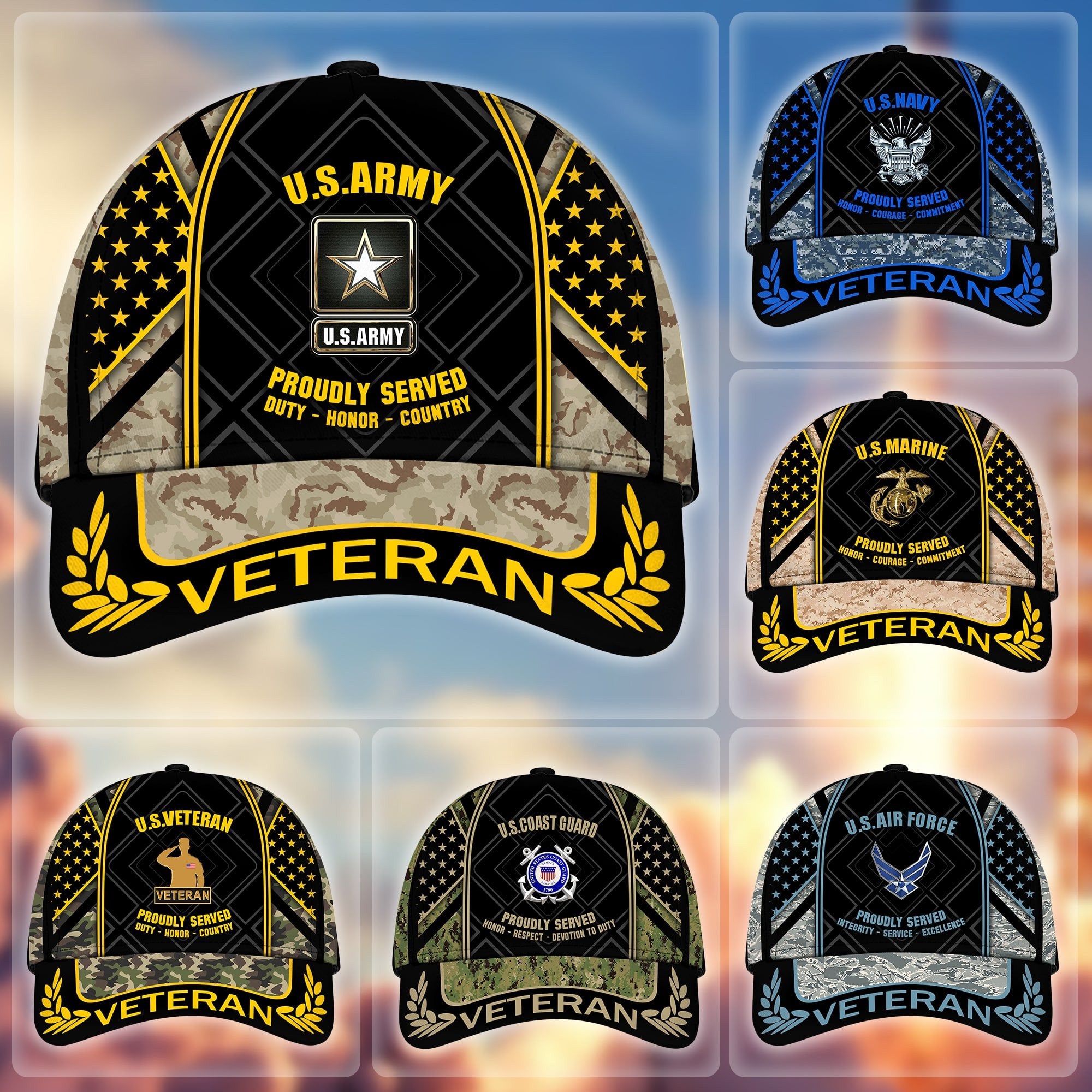 Premium Camo Soldiers US Veteran Cap APVC200901