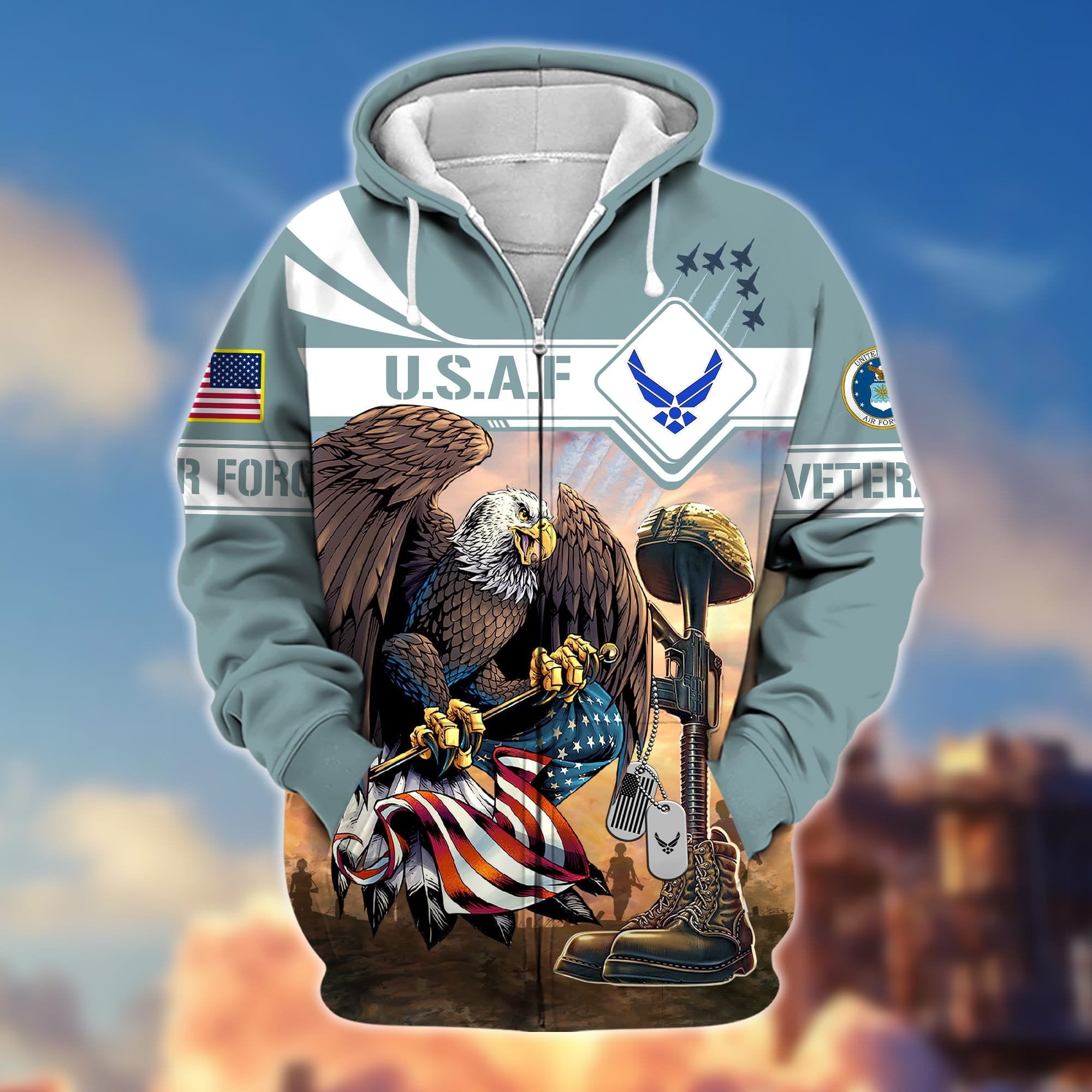 Premium Proudly Served US Veteran Zip Hoodie APVC021001
