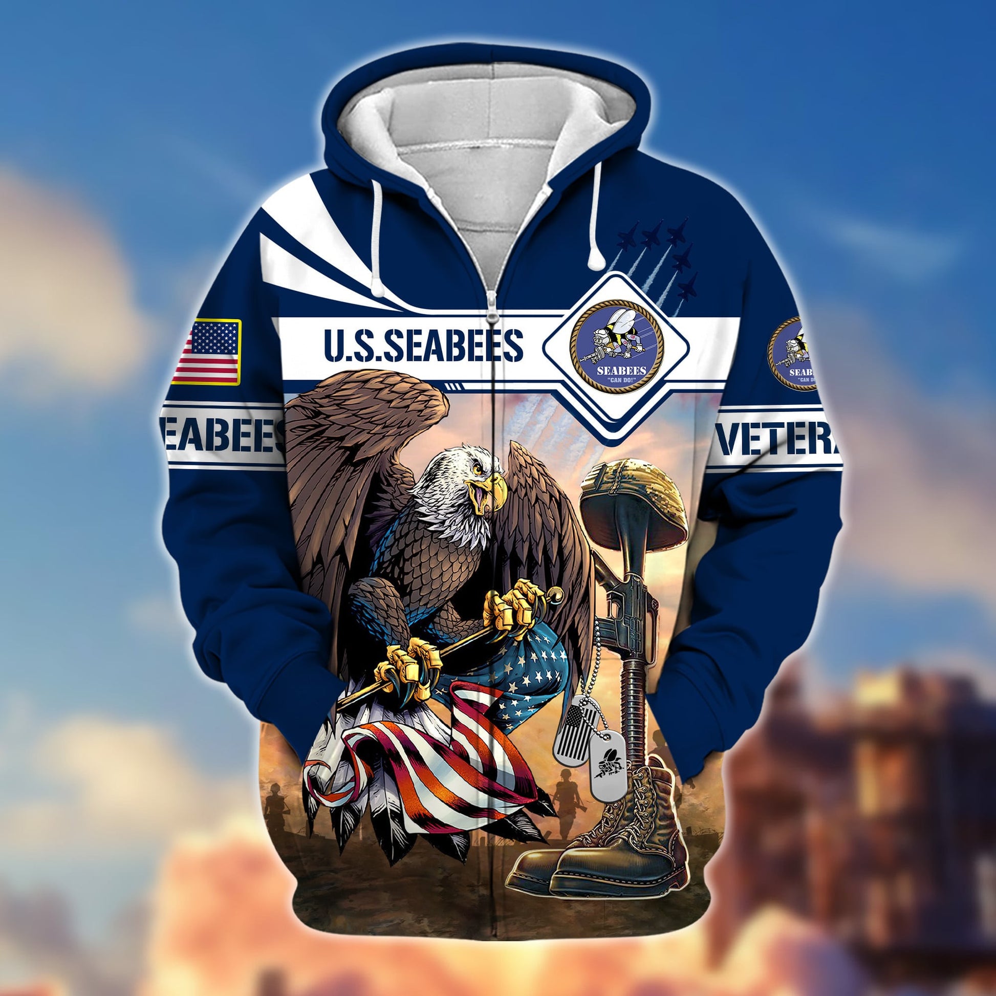 Premium Proudly Served US Veteran Zip Hoodie APVC021001