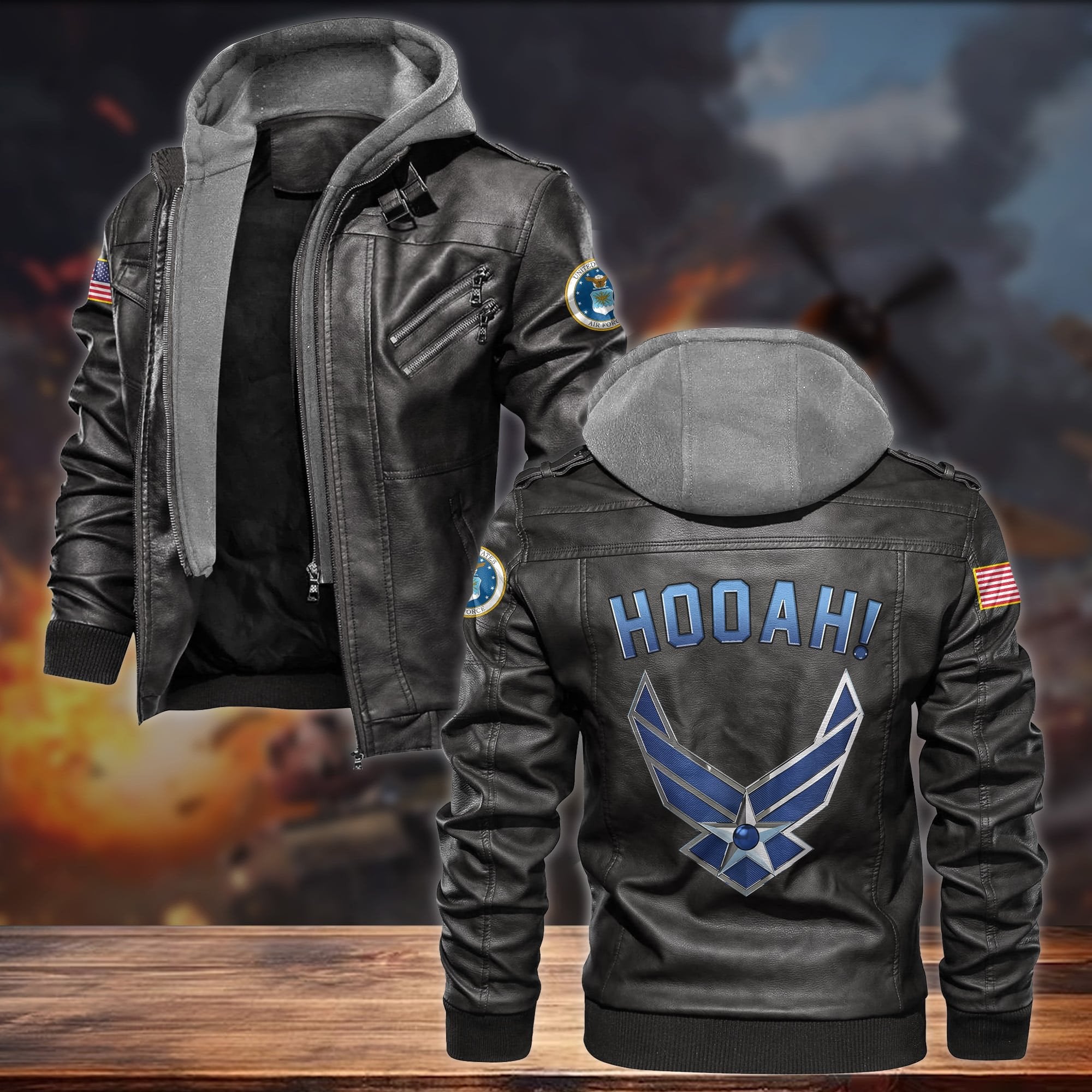 Premium HOOAH! US Veteran Leather Jacket APVC121002