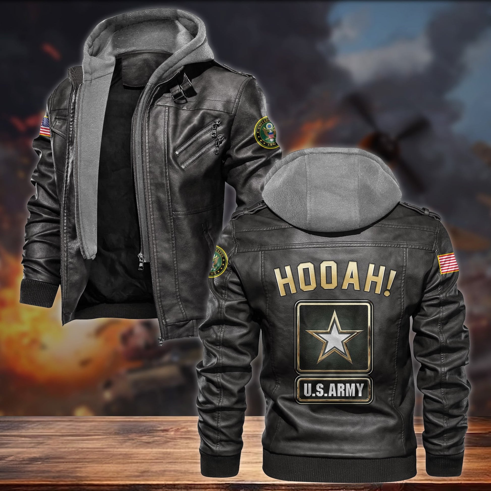 Premium HOOAH! US Veteran Leather Jacket APVC121002
