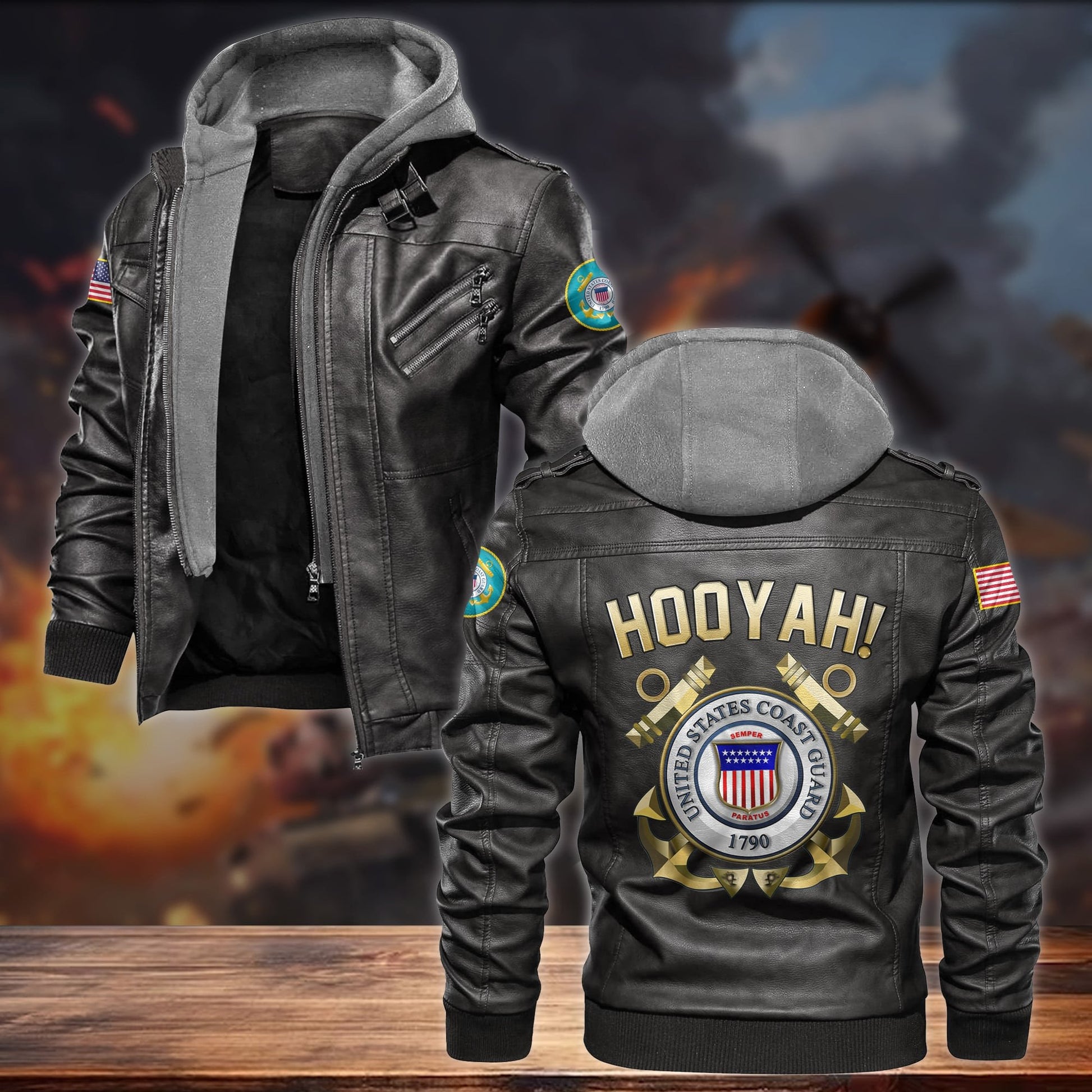 Premium HOOAH! US Veteran Leather Jacket APVC121002