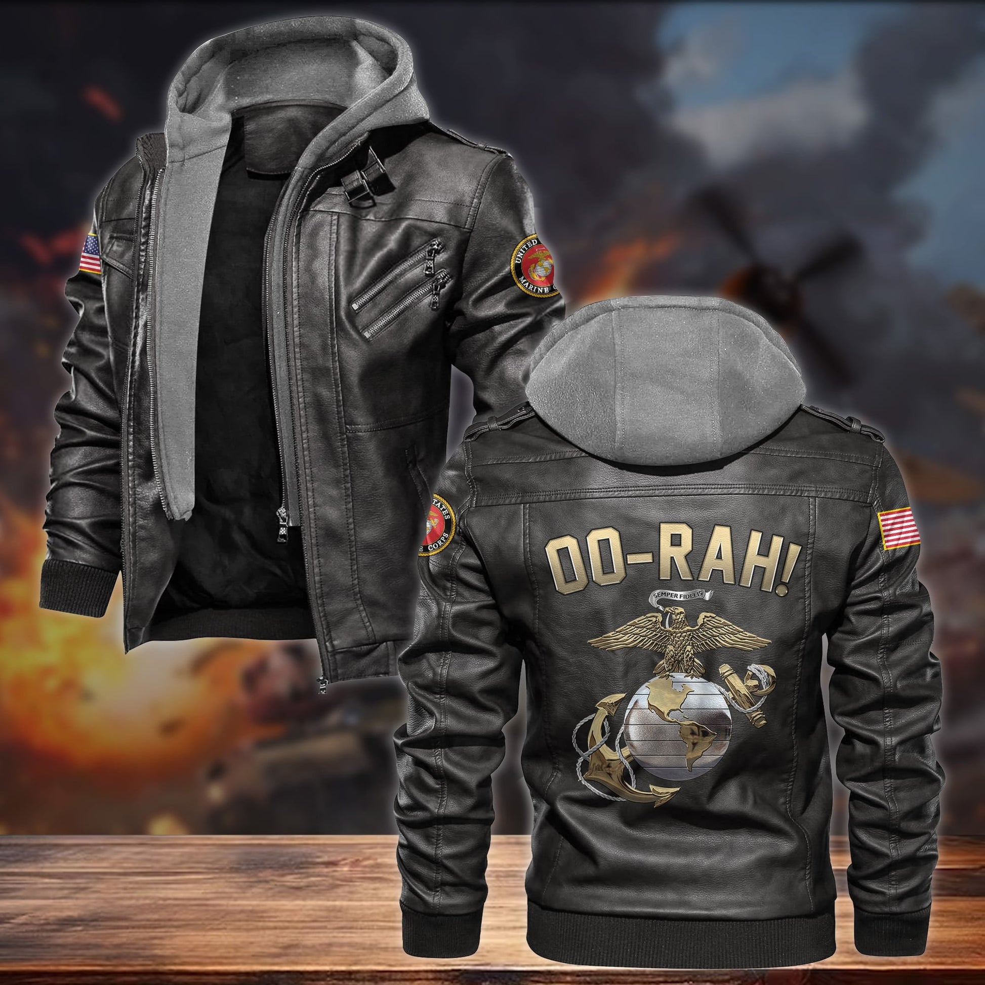 Premium HOOAH! US Veteran Leather Jacket APVC121002