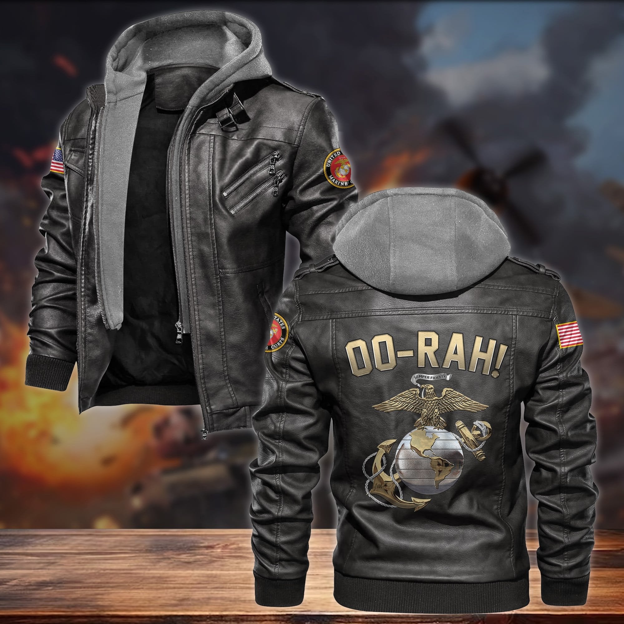 Premium HOOAH! US Veteran Leather Jacket APVC121002