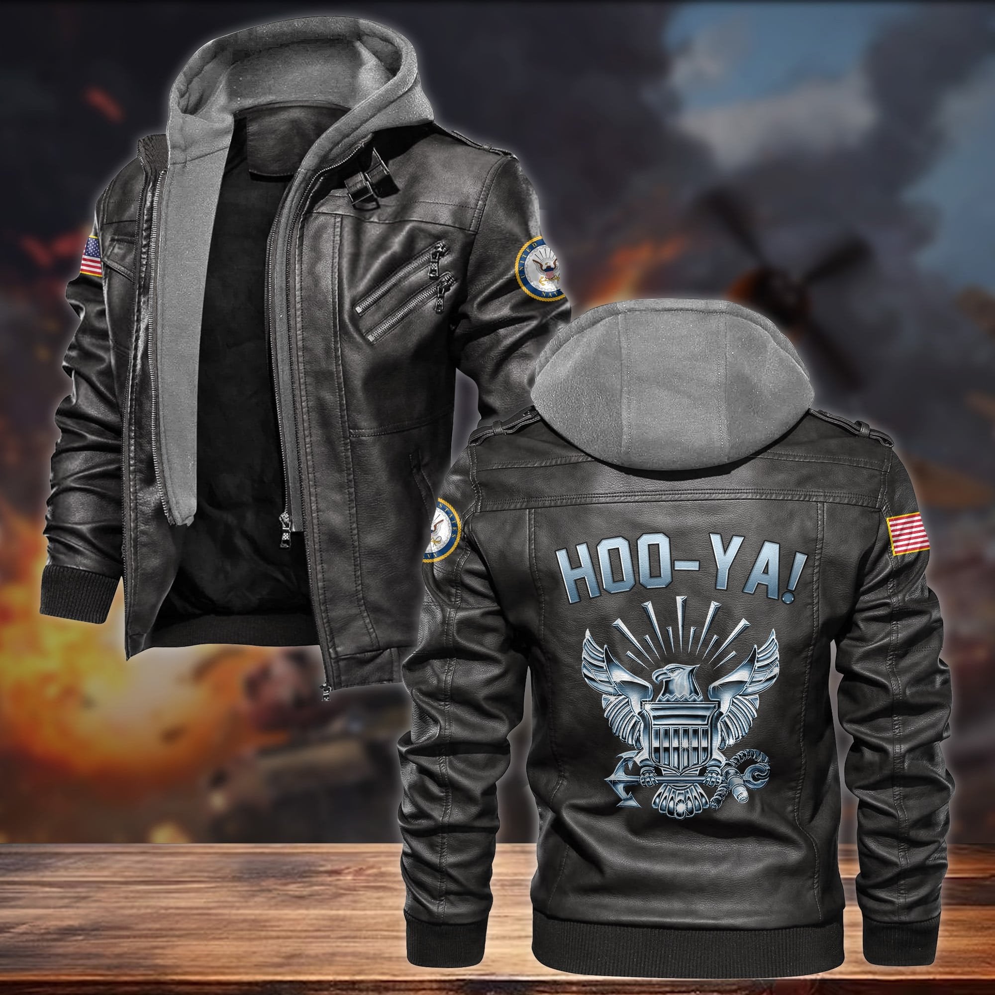 Premium HOOAH! US Veteran Leather Jacket APVC121002