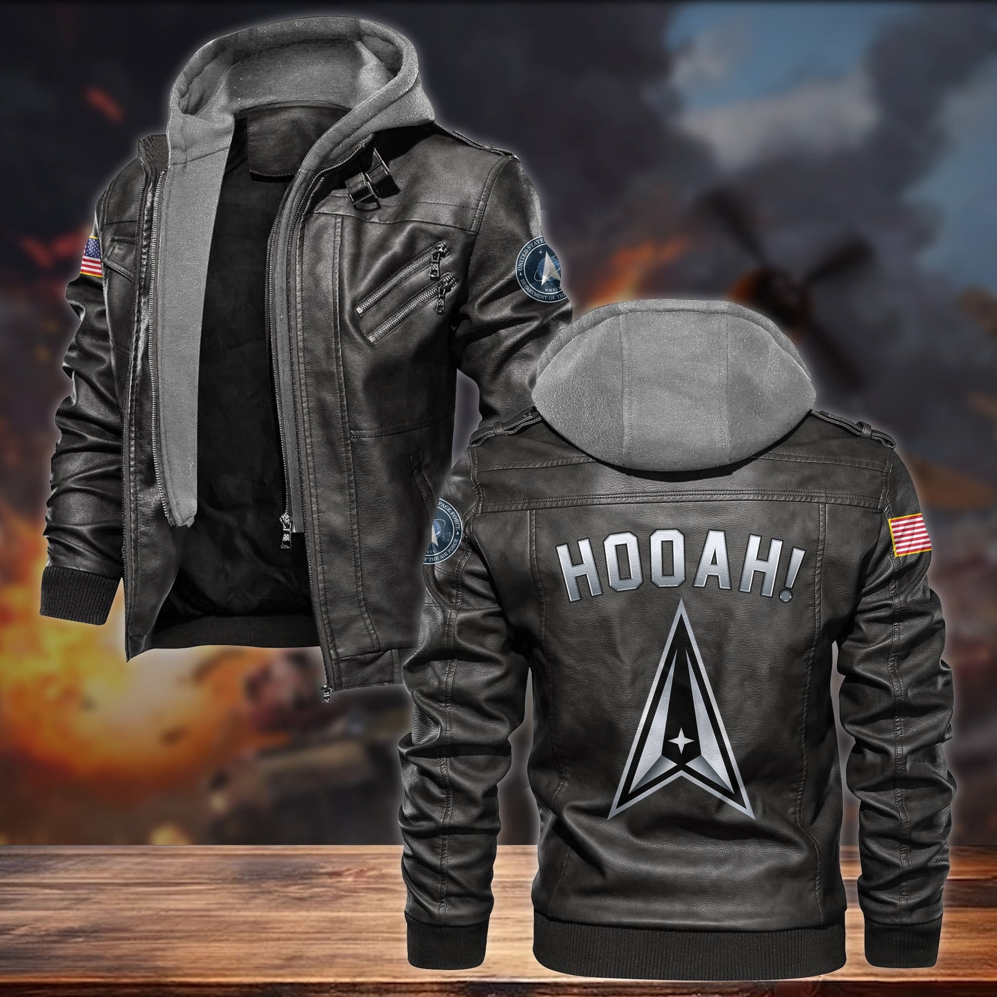 Premium HOOAH! US Veteran Leather Jacket APVC121002