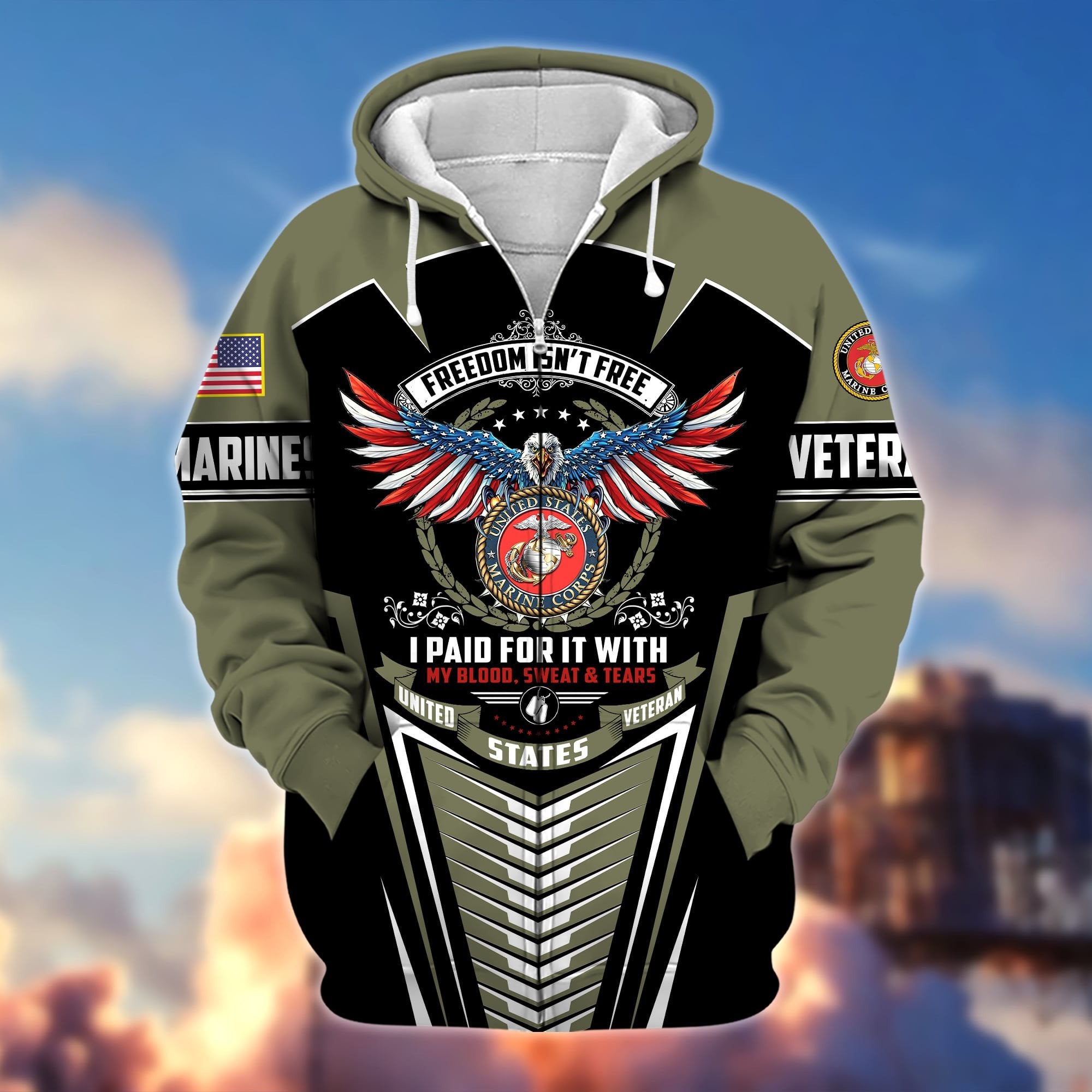 Premium Freedom Is Not Free US Veteran Zip Hoodie APVC191001