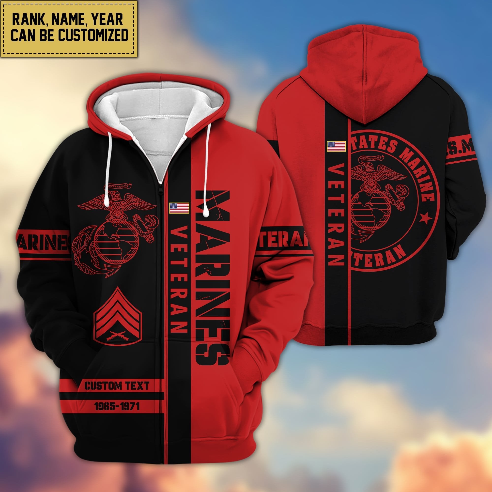 Premium Personalized Proudly Served US Veteran Zip Hoodie APVC141201
