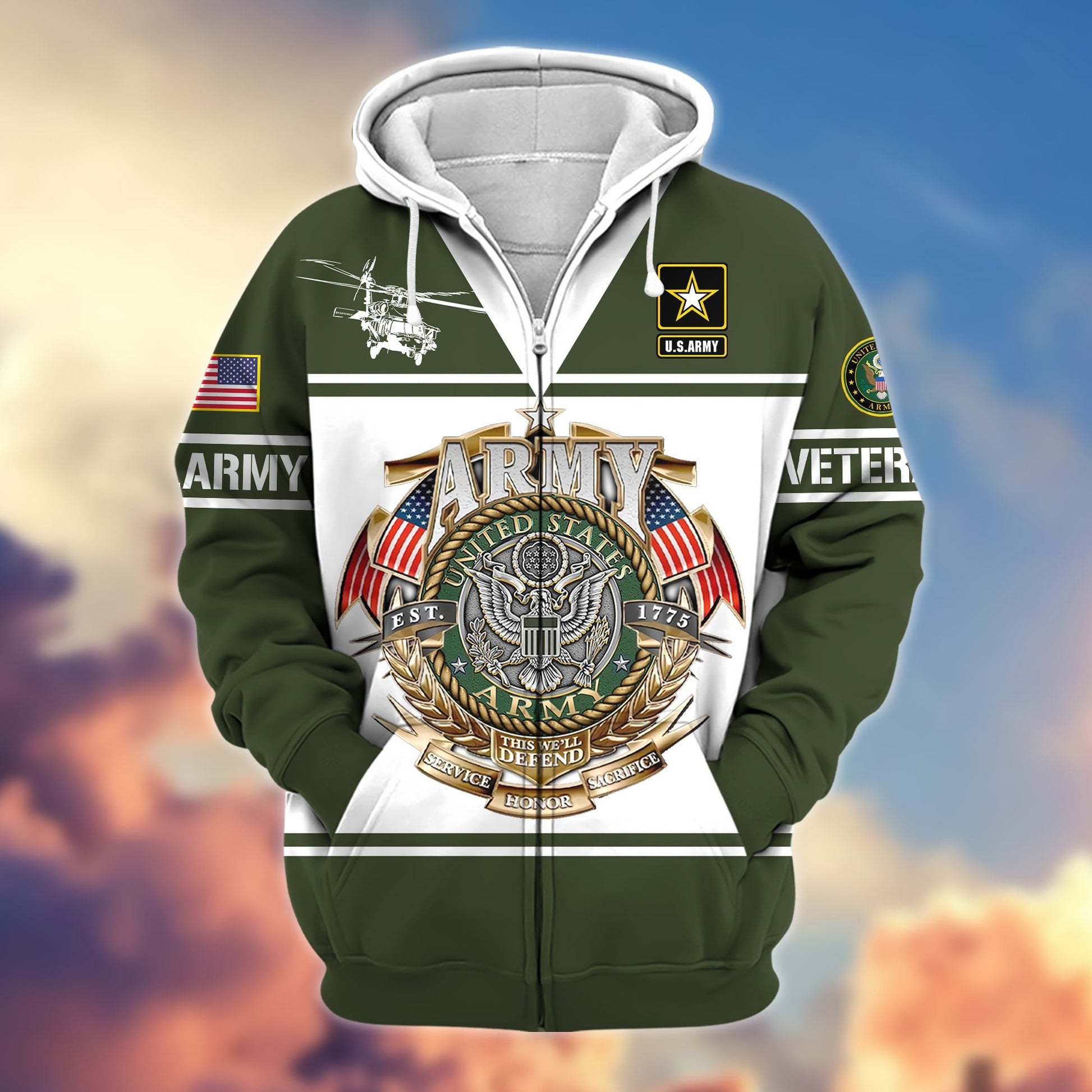 Premium Multiple US Military Services Zip Hoodie APVC281201