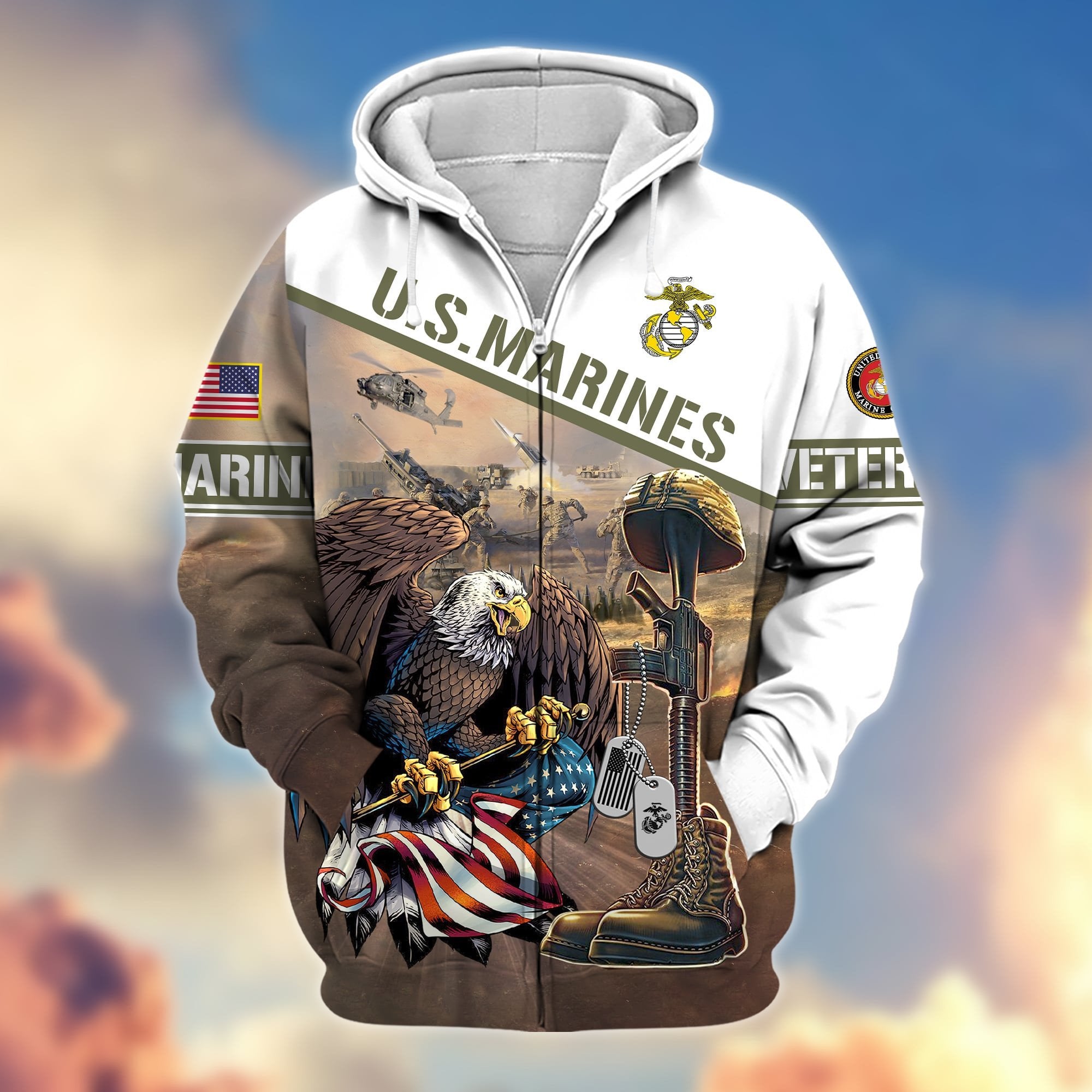 Premium Proudly Served US Veteran Zip Hoodie APVC301004
