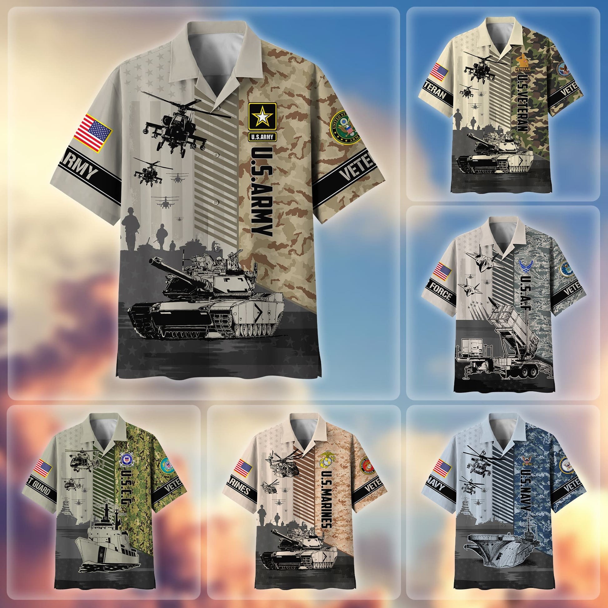 Premium Multiple US Military Services US Veterans Hawaii Shirt APVC070301