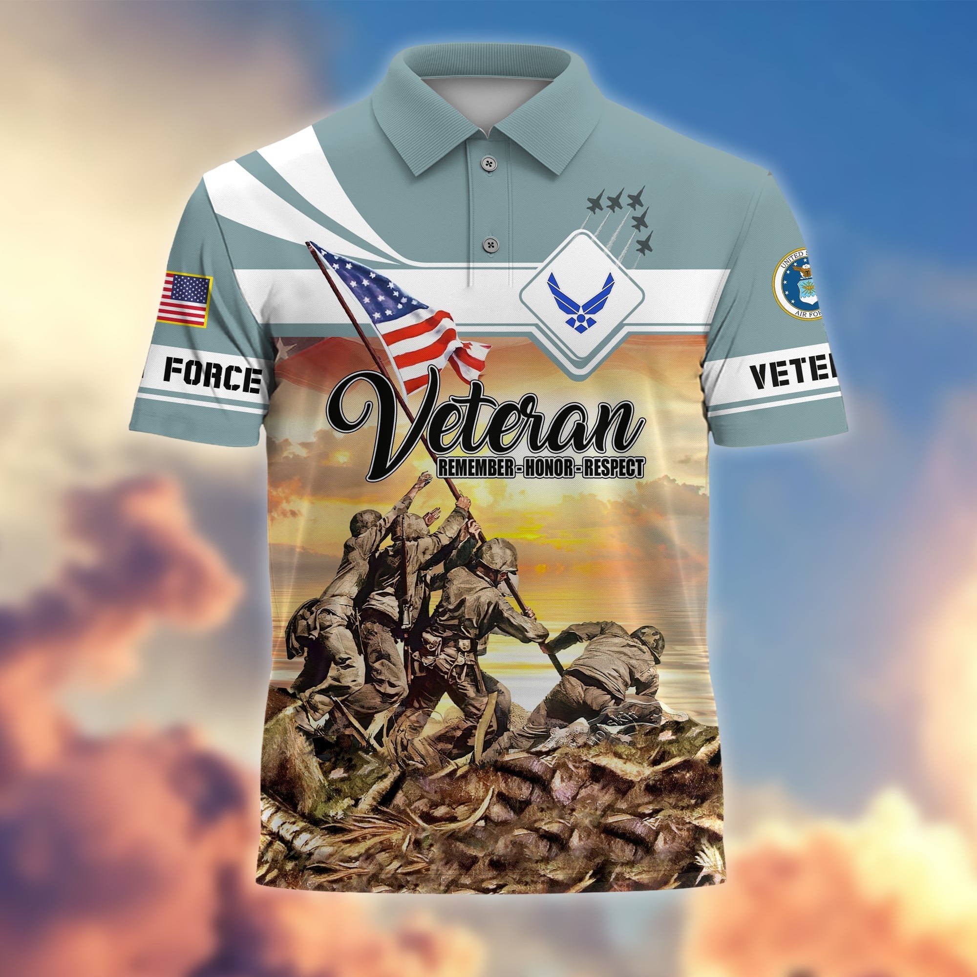 Premium US Veterans Remember - Honor - Respect Polo Shirt APVC250301