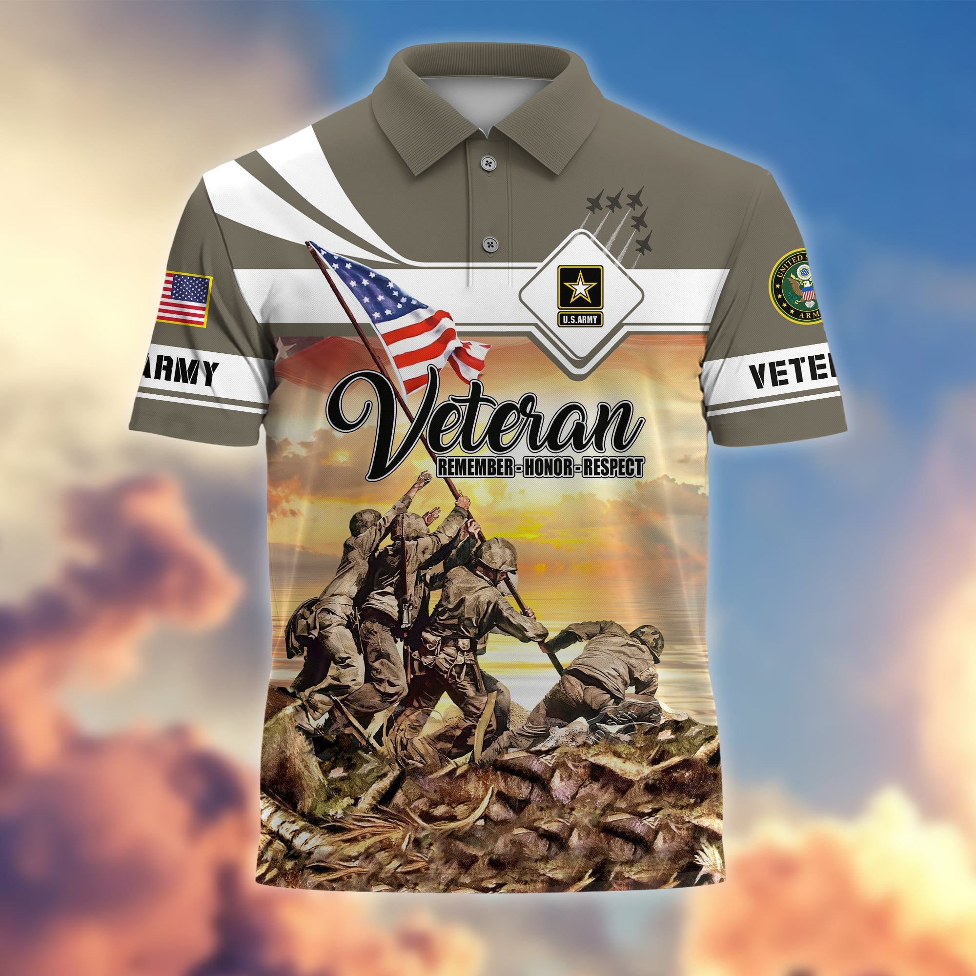 Premium US Veterans Remember - Honor - Respect Polo Shirt APVC250301