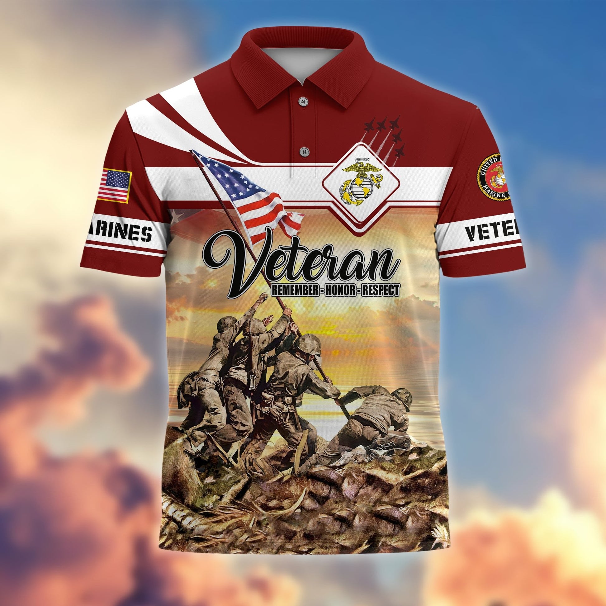 Premium US Veterans Remember - Honor - Respect Polo Shirt APVC250301