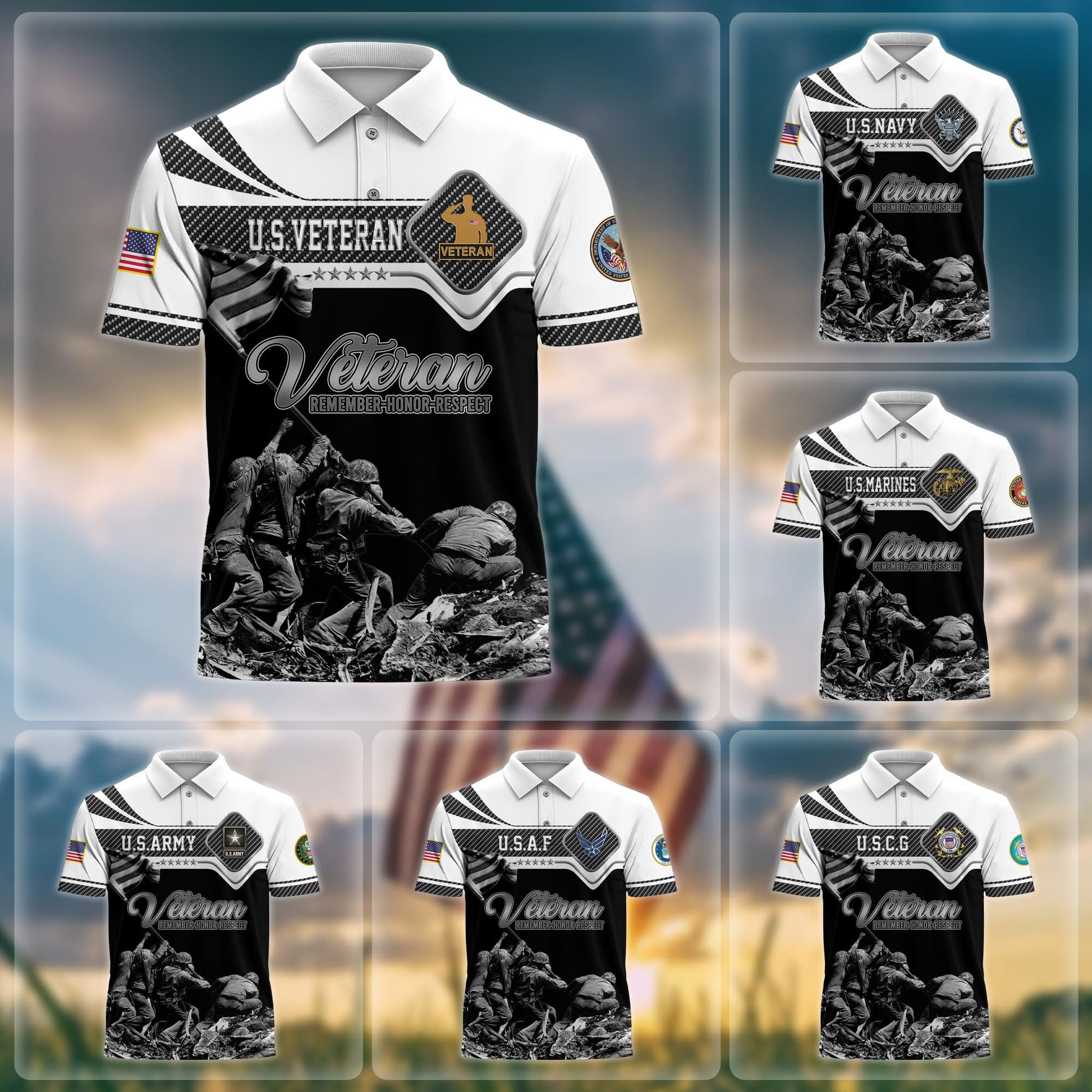 Premium US Veterans Remember - Honor - Respect Polo Shirt APVC250302