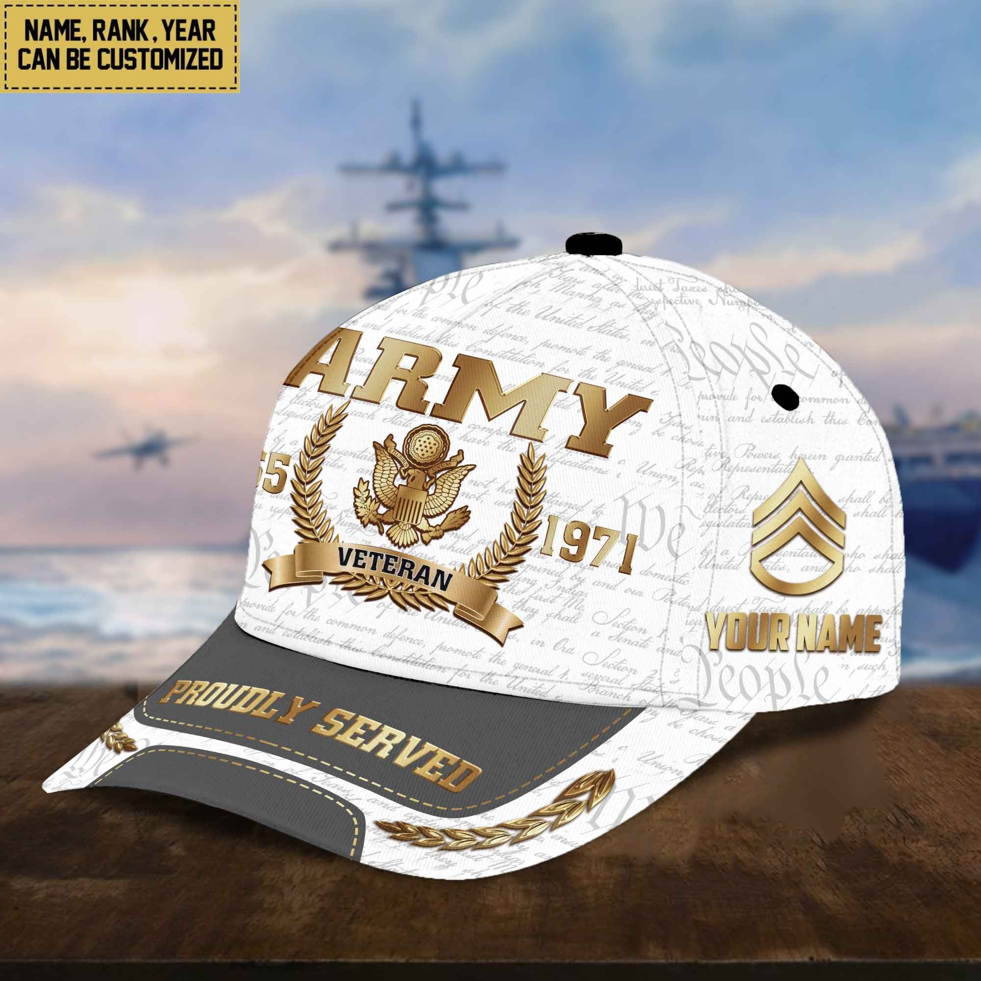US Army Cap, Custom Name, Rank, Years Of Service Gift For Veterans Day, Father's Day, Memorial Day VPVC000501