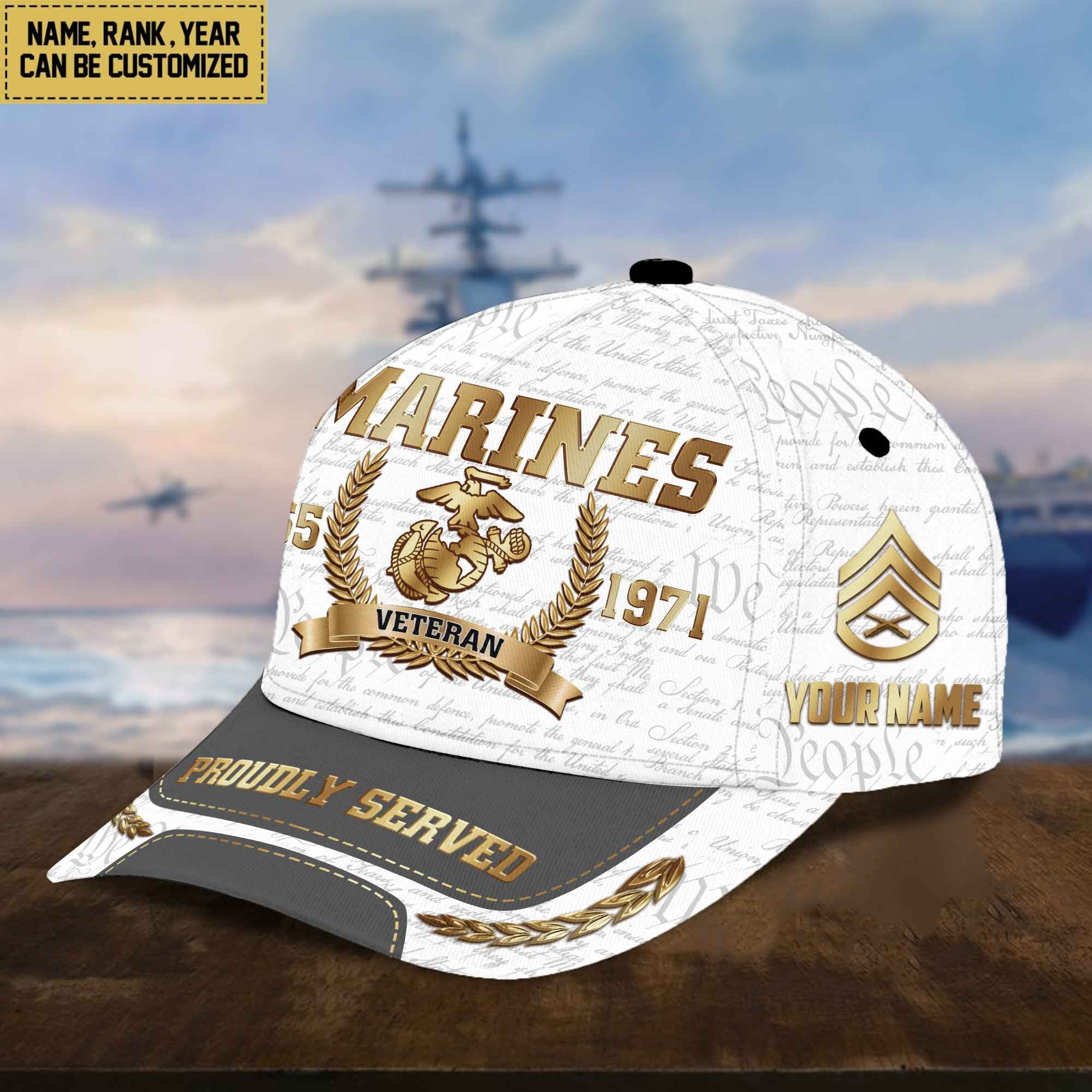 US Marines Cap, Custom Name, Rank, Years Of Service Gift For Veterans Day, Father's Day, Memorial Day VPVC000503