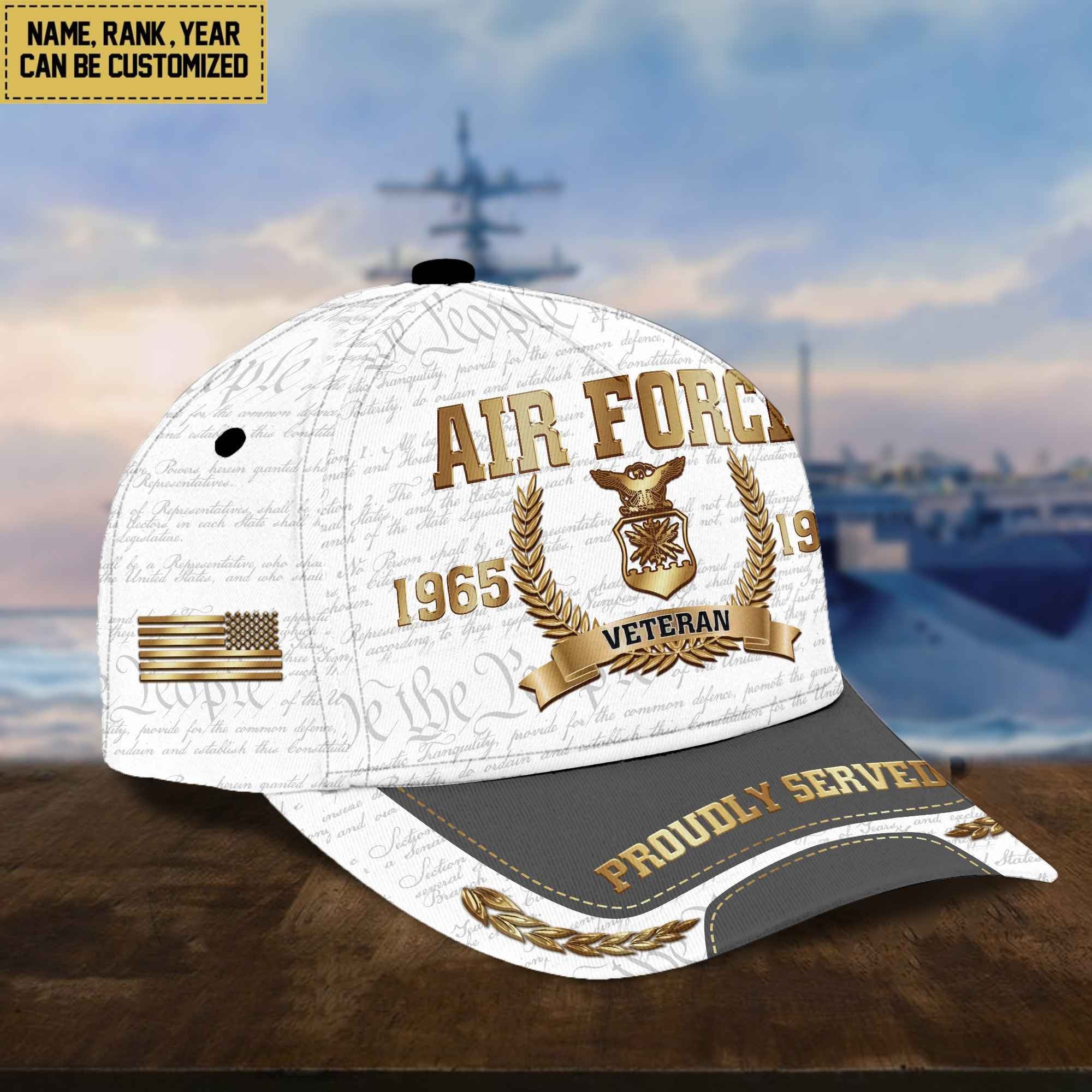 USAF Cap, Custom Name, Rank, Years Of Service Gift For Veterans Day, Father's Day, Memorial Day VPVC000504