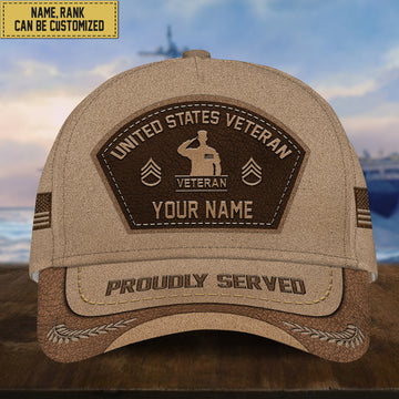 Customized United States Veteran Hat - Personalized Name, Rank Gift For US Veteran VPVC000907