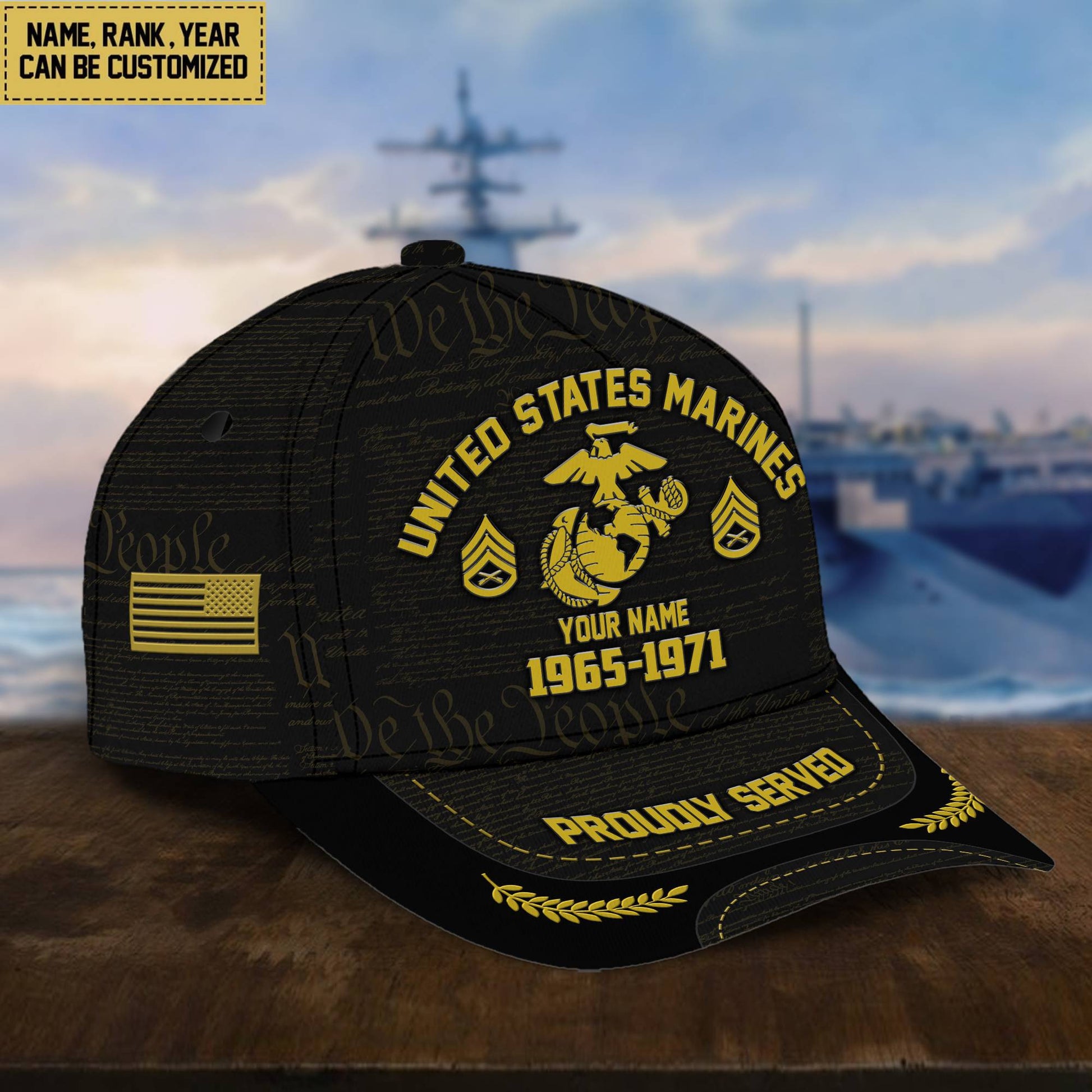 Customized US Marines Veteran Hat Printed Classic Cap Personalized With Rank Military Style Ball Caps Marine VPVC000803