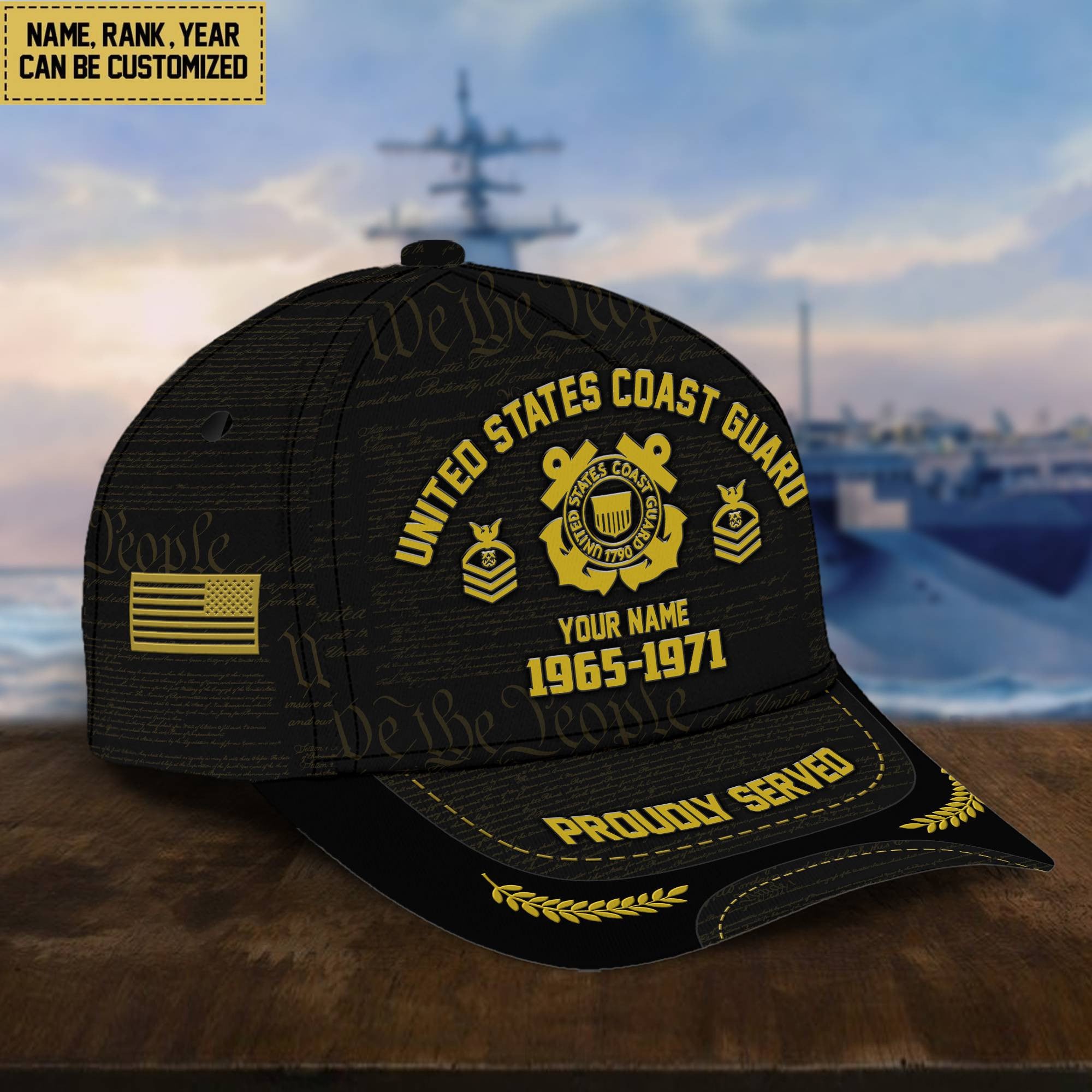 Customized USCG Veteran Hat Printed Classic Cap Personalized With Rank Military Style Ball Caps Coast Guard VPVC000805