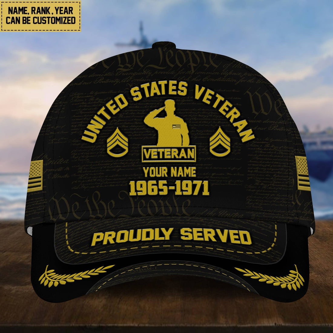 Customized United States Veteran Hat Printed Classic Cap Personalized With Rank Military Style Ball Caps VPVC000807