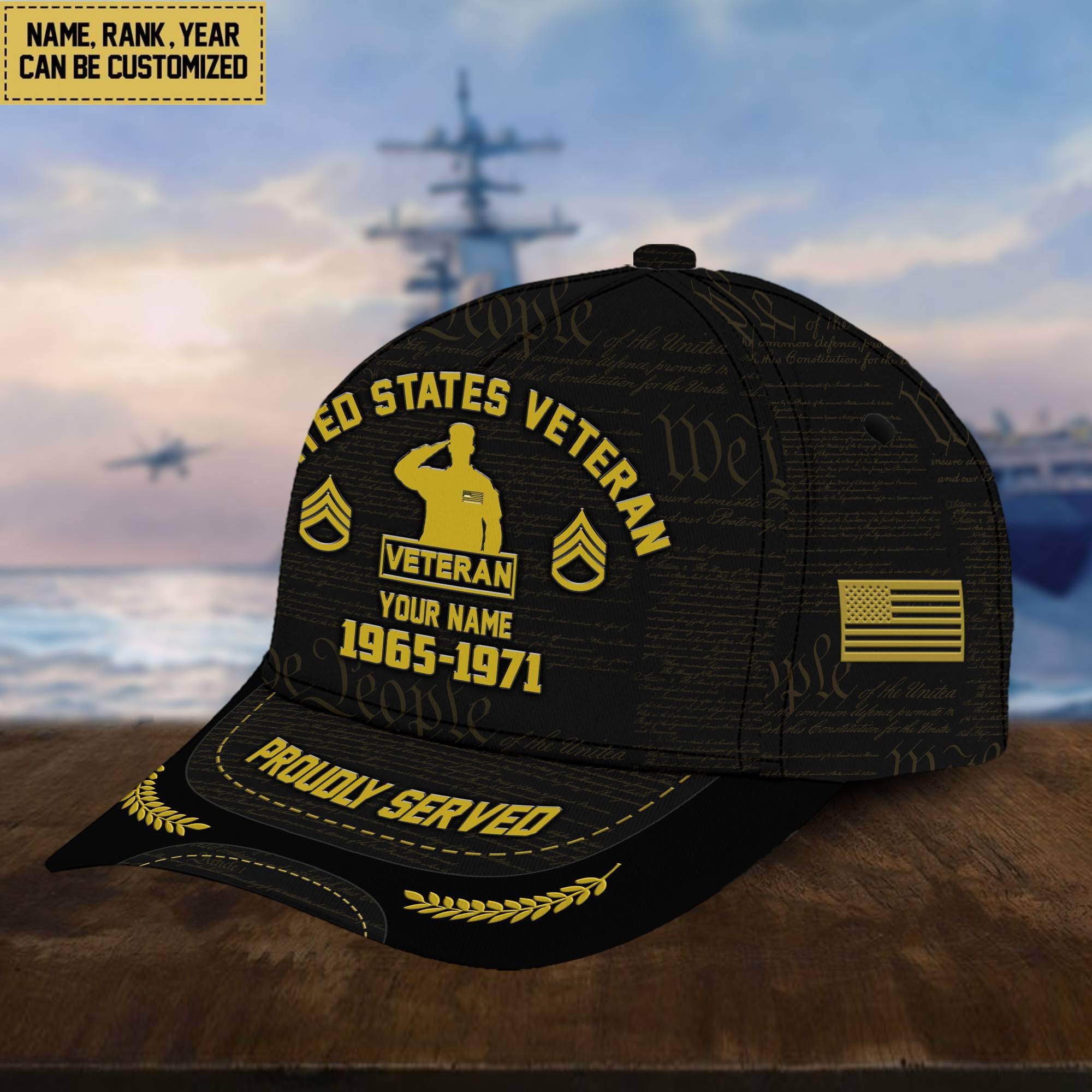 Customized United States Veteran Hat Printed Classic Cap Personalized With Rank Military Style Ball Caps VPVC000807