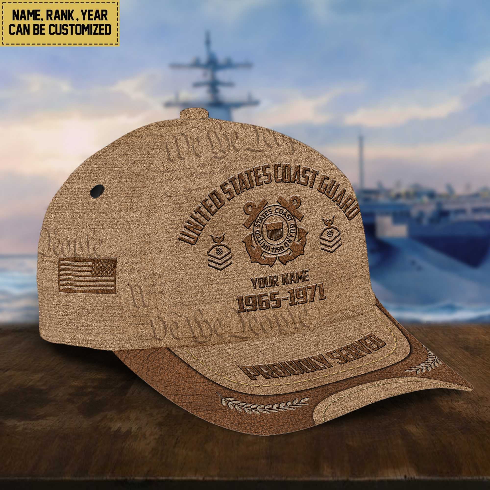 USCG Veteran Cap, Custom Name, Rank, Years Of Service Gift For Veterans Day, Father's Day, Memorial Day VPVC000705