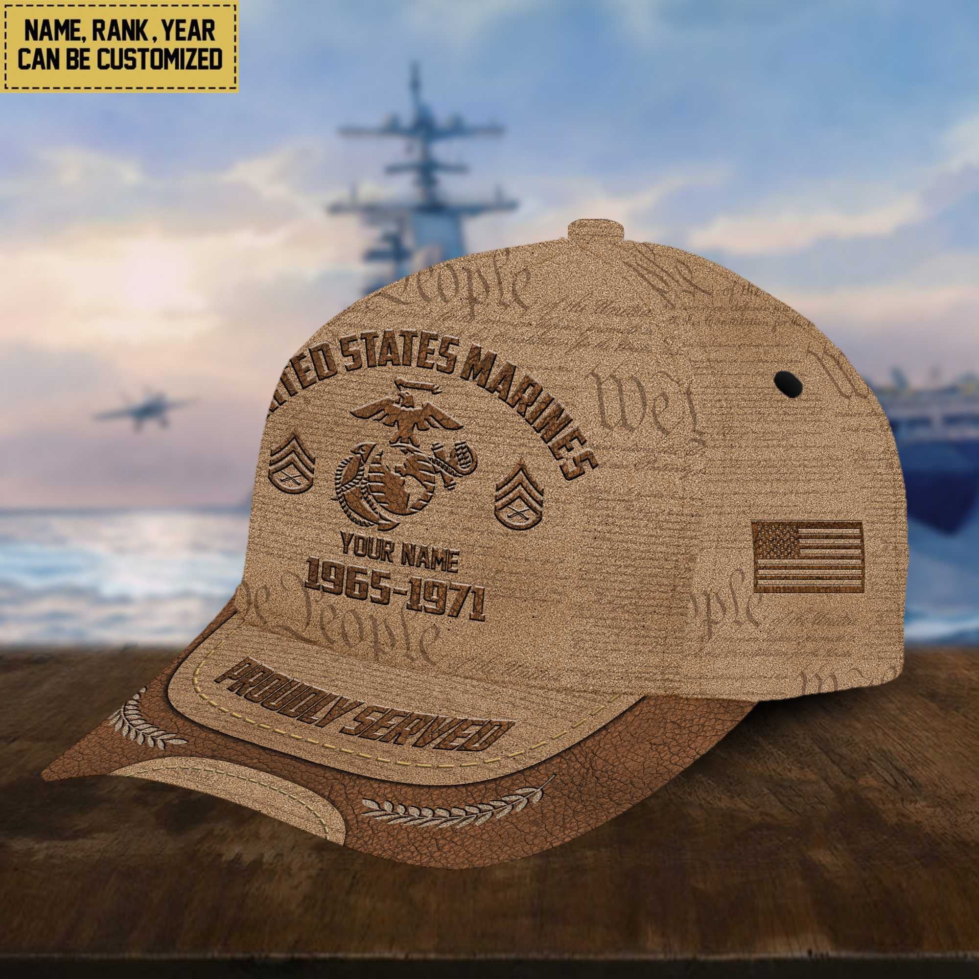 USMC Veteran Cap, Custom Name, Rank, Years Of Service Gift For Veterans Day, Father's Day, Memorial Day VPVC000703