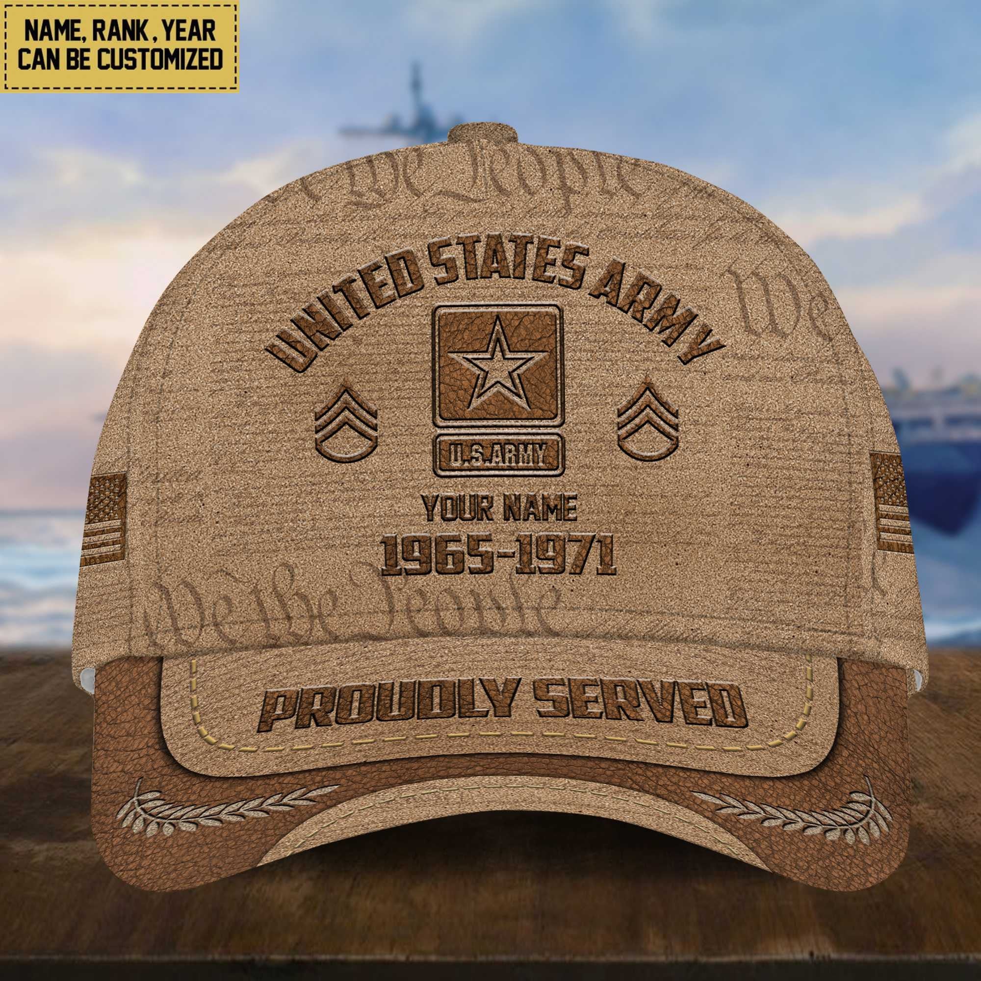 US Army Veteran Cap, Custom Name, Rank, Years Of Service Gift For Veterans Day, Father's Day, Memorial Day VPVC000701