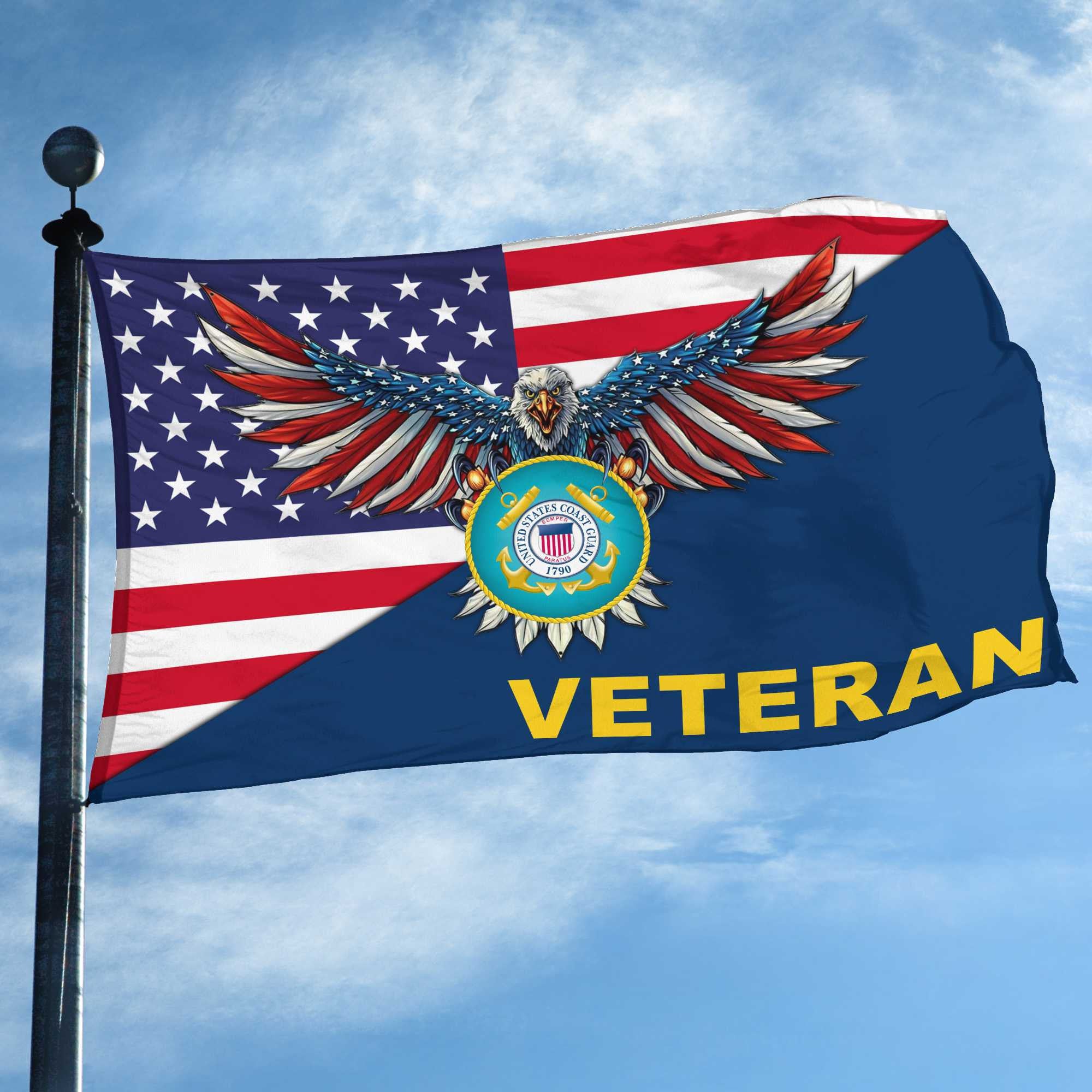 Premium USCG Grommet Flag Gift For Veterans Day, Father's Day, Memorial Day VPVC100405