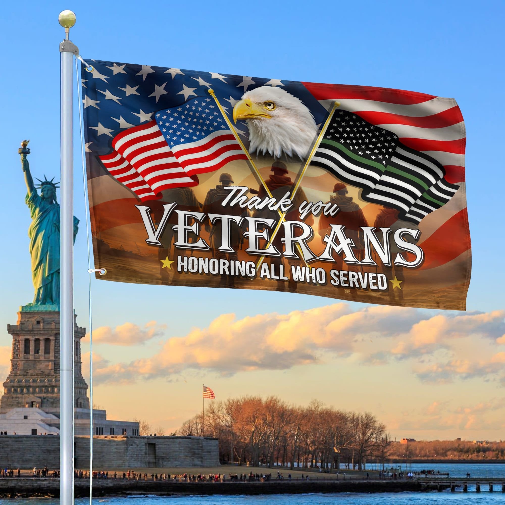 Premium US Veteran Grommet Flag Thank You Veterans Honoring All Who Served, Gift For Veterans Day, Father's Day, Memorial Day VPVC101501