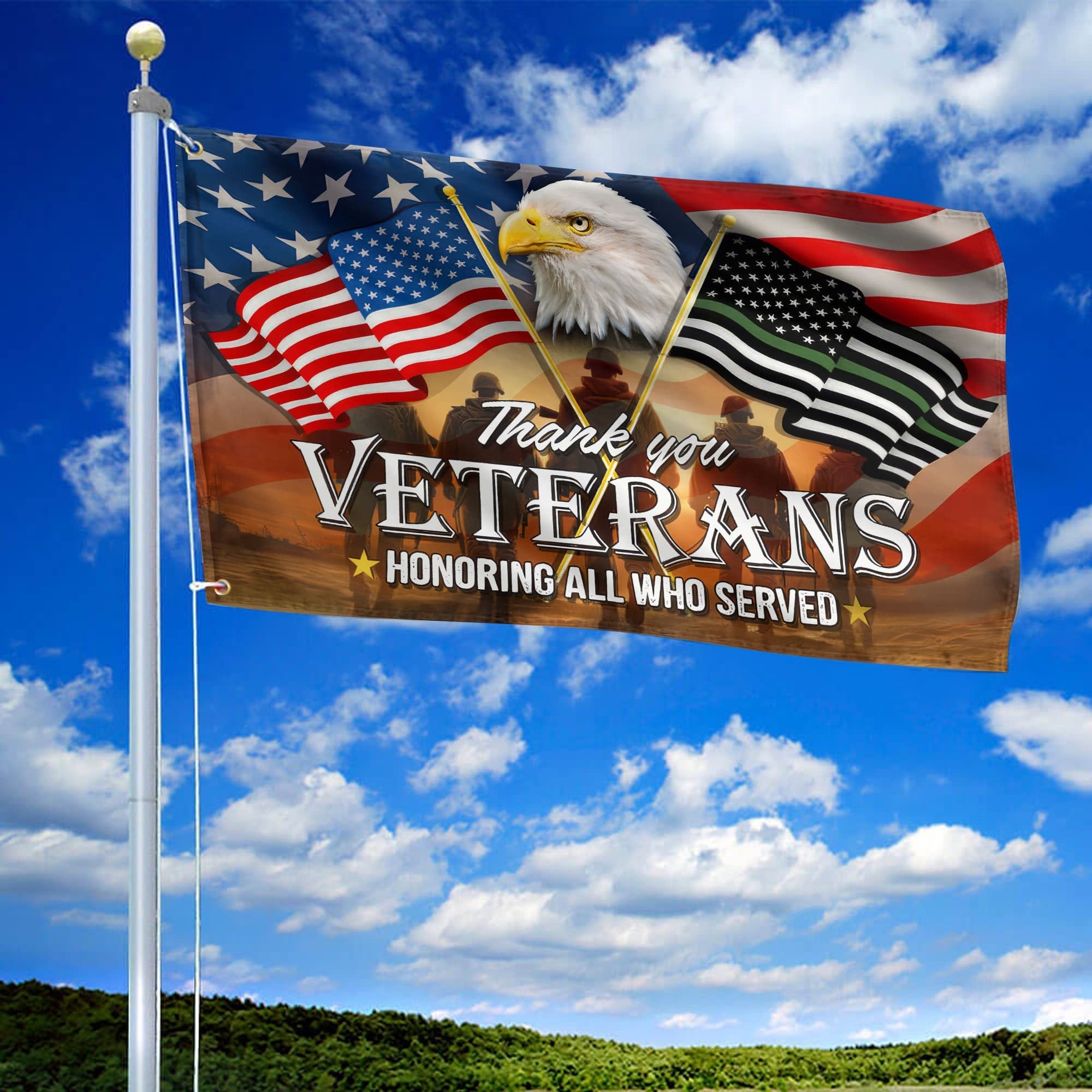 Premium US Veteran Grommet Flag Thank You Veterans Honoring All Who Served, Gift For Veterans Day, Father's Day, Memorial Day VPVC101501