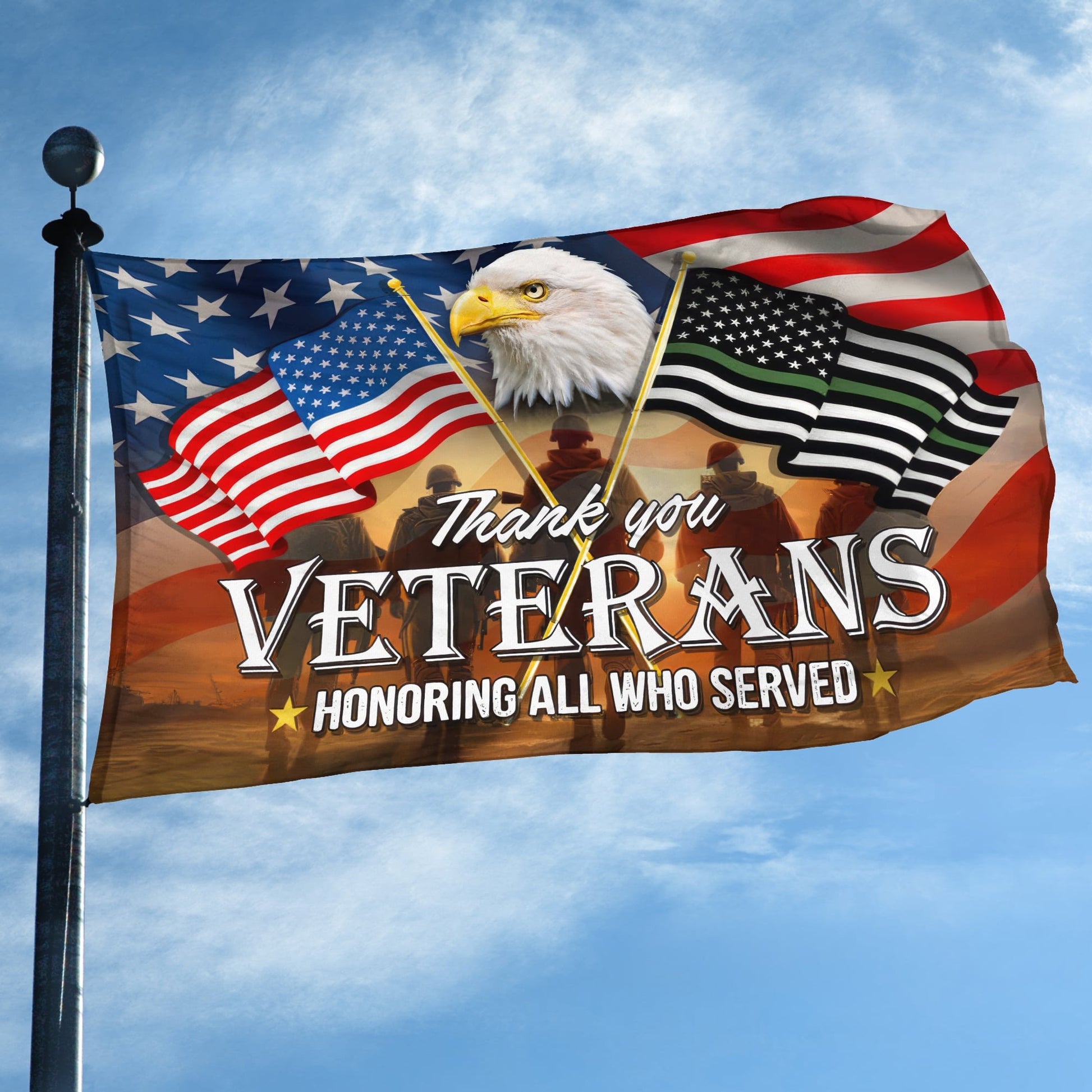 Premium US Veteran Grommet Flag Thank You Veterans Honoring All Who Served, Gift For Veterans Day, Father's Day, Memorial Day VPVC101501