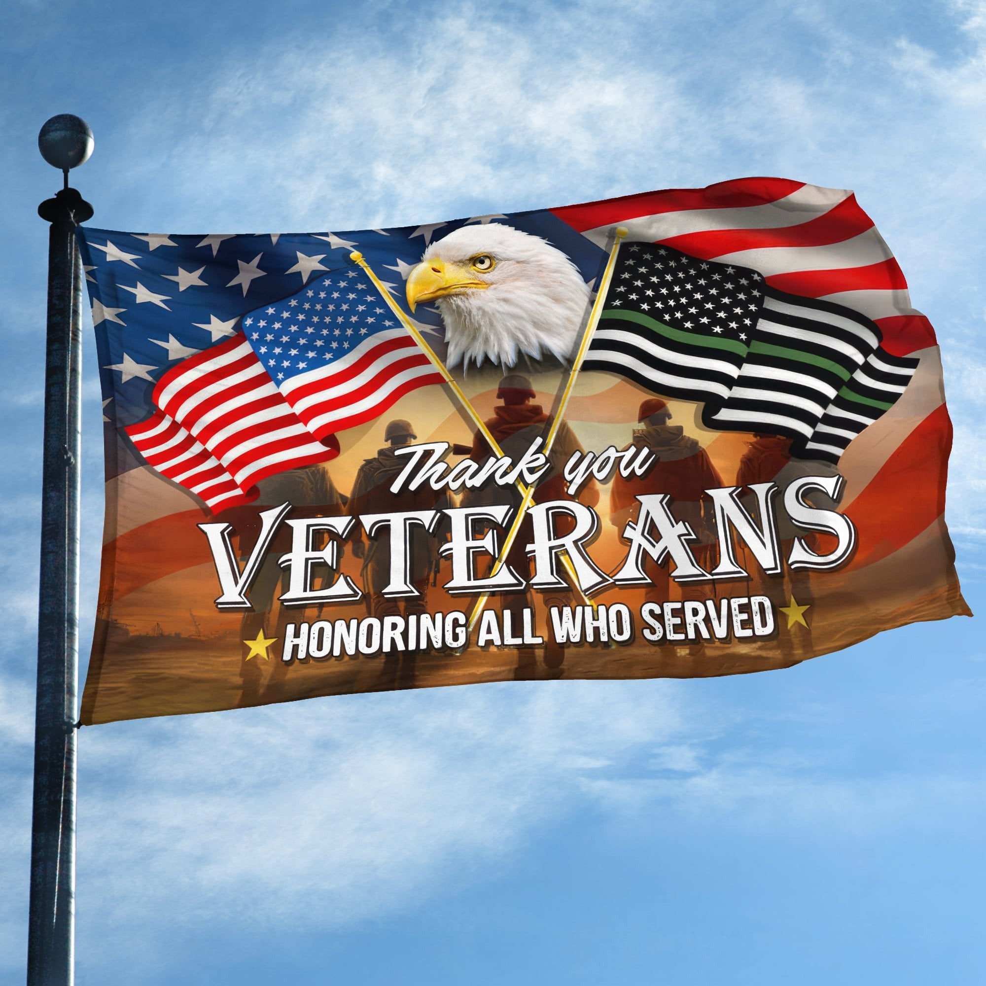 Premium US Veteran Grommet Flag Thank You Veterans Honoring All Who Served, Gift For Veterans Day, Father's Day, Memorial Day VPVC101501